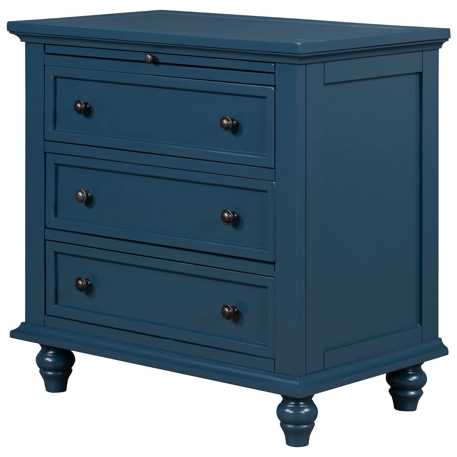 3-Drawer Wood Nightstand with Pull-Out Tray - Solid Wood End Table & Storage Cabinet for Bedroom, Living Room, or Entryway - Blue Finish for Modern Home Decor