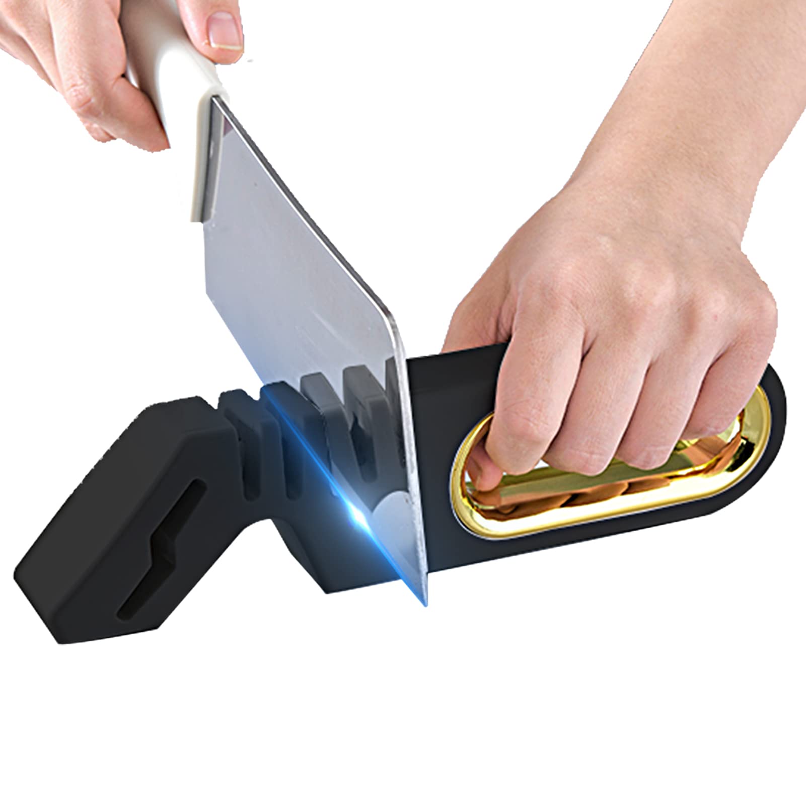 **ALSihmng 4-Stage Professional Knife Sharpener – Tungsten Steel, Diamond Rod & Ceramic – Sharpens Kitchen Knives, Pocket Knives & Scissors – Perfect for Home, Camping & DIY Crafting (Black)**