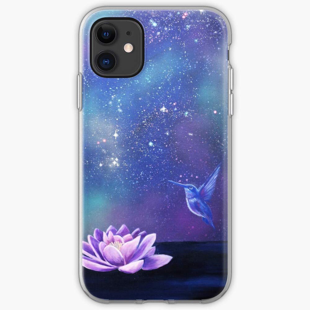Hummingbird & Flower Painting Art Phone Case for iPhone 13/12/11 Pro Max/SE/6/6s/7/8/7 Plus/XR/X/Xs - Vibrant Lotus Design - Perfect for Nature Lovers & Outdoor Enthusiasts