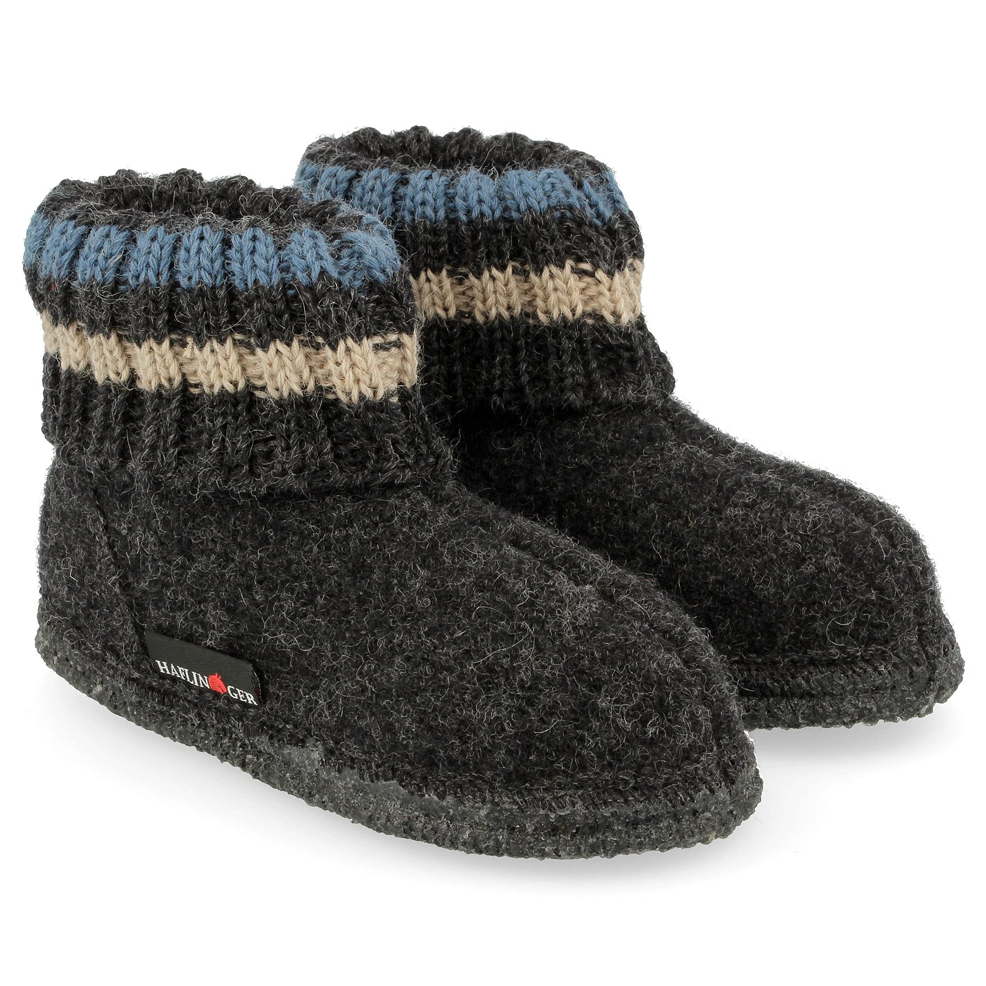 HAFLINGER 631051 Paul Wool Slippers for Men & Women - Comfortable Indoor House Shoes, Non-Slip Sole, Graphite Grey (Size 27) - Perfect for Home, Spa & Relaxation