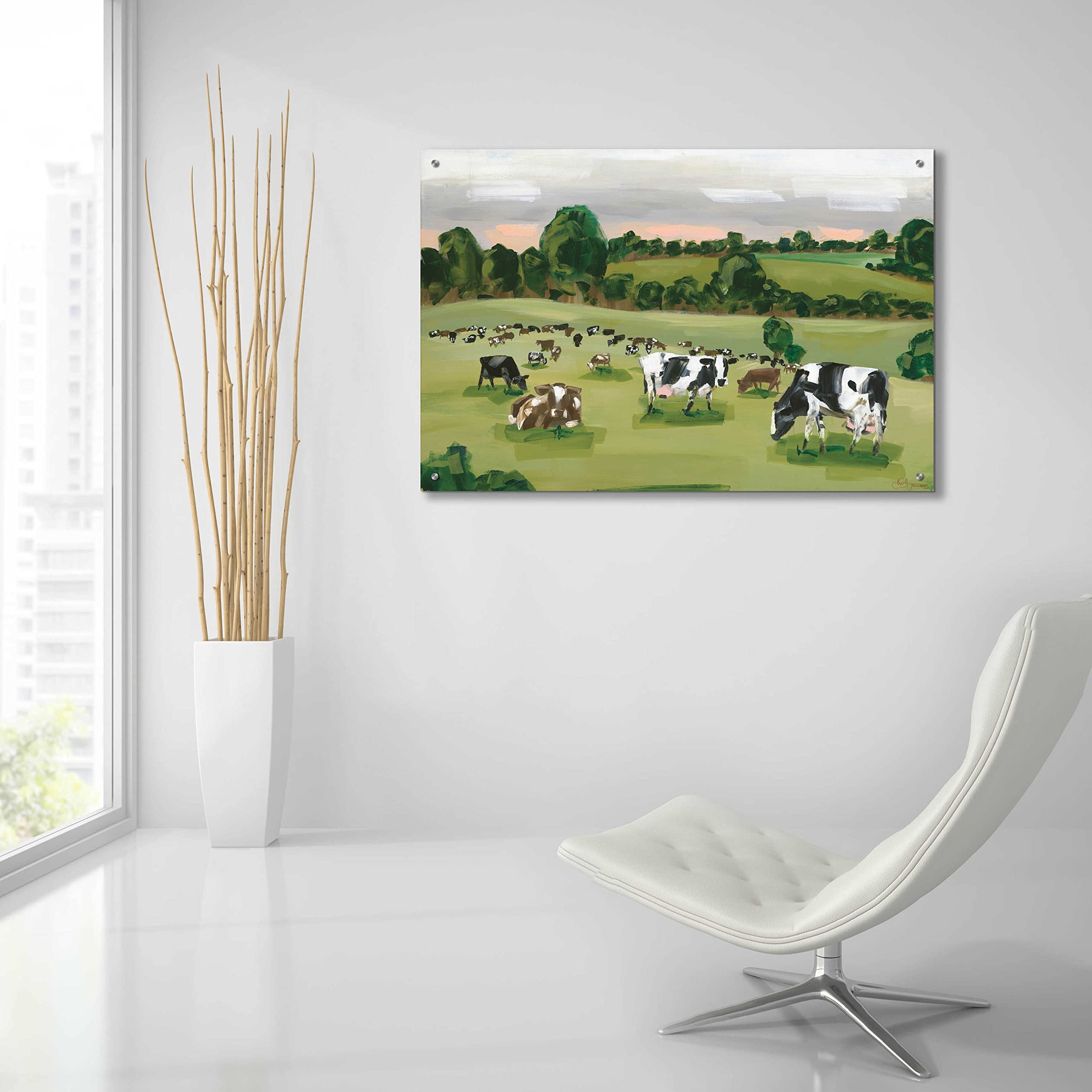 Abstract Field of Cows Wall Art by Hollihocks - 36x24 Inch Acrylic Glass Painting - Modern Home & Office Decor for Living Room, Bedroom or Gallery
