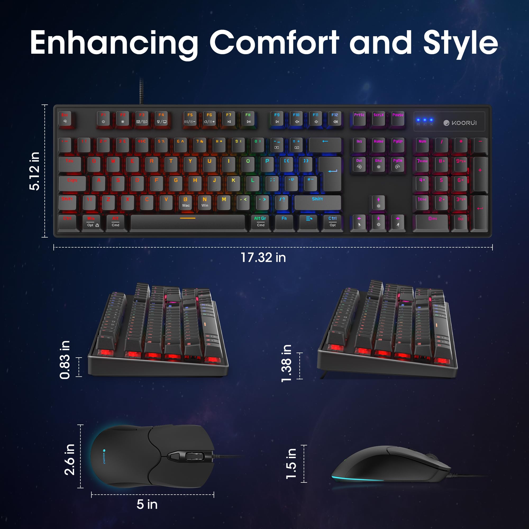 KOORUI Wired Gaming Keyboard and Mouse Combo - 104 Key Mechanical Keyboard with Blue Switches & Ergonomic Optical Mouse for PC, Mac, Xbox - Perfect for Gaming, Office Work & Streaming (Blue)