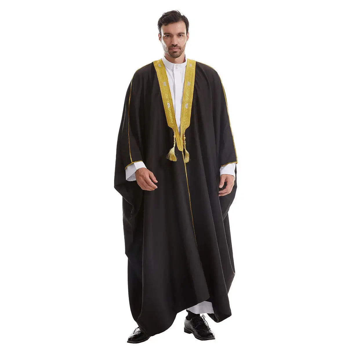 Urgarment Men's Bisht - Middle Eastern Arab Thobe Robe - Thick Premium Fabric - Black/Beige/White/Tan - Perfect for Weddings, Eid Celebrations & Special Occasions