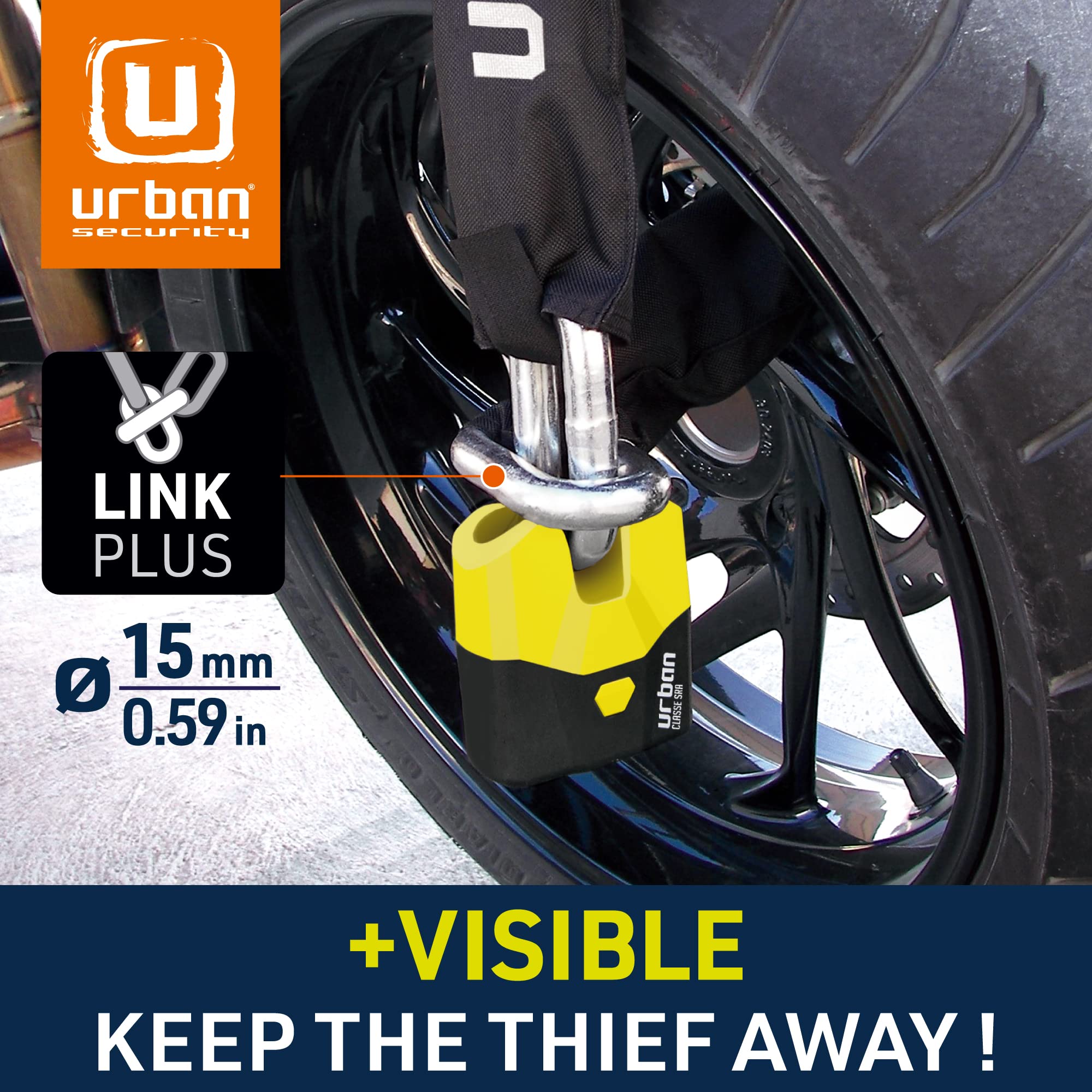Urban Security U8K100 Heavy Duty Motorcycle Chain Lock – Cut Proof Anti-Theft Bike Lock with SRA Approved Cut Resistant Padlock (100cm) – Ideal for Motorcycles, Scooters, Bikes & Outdoor Security