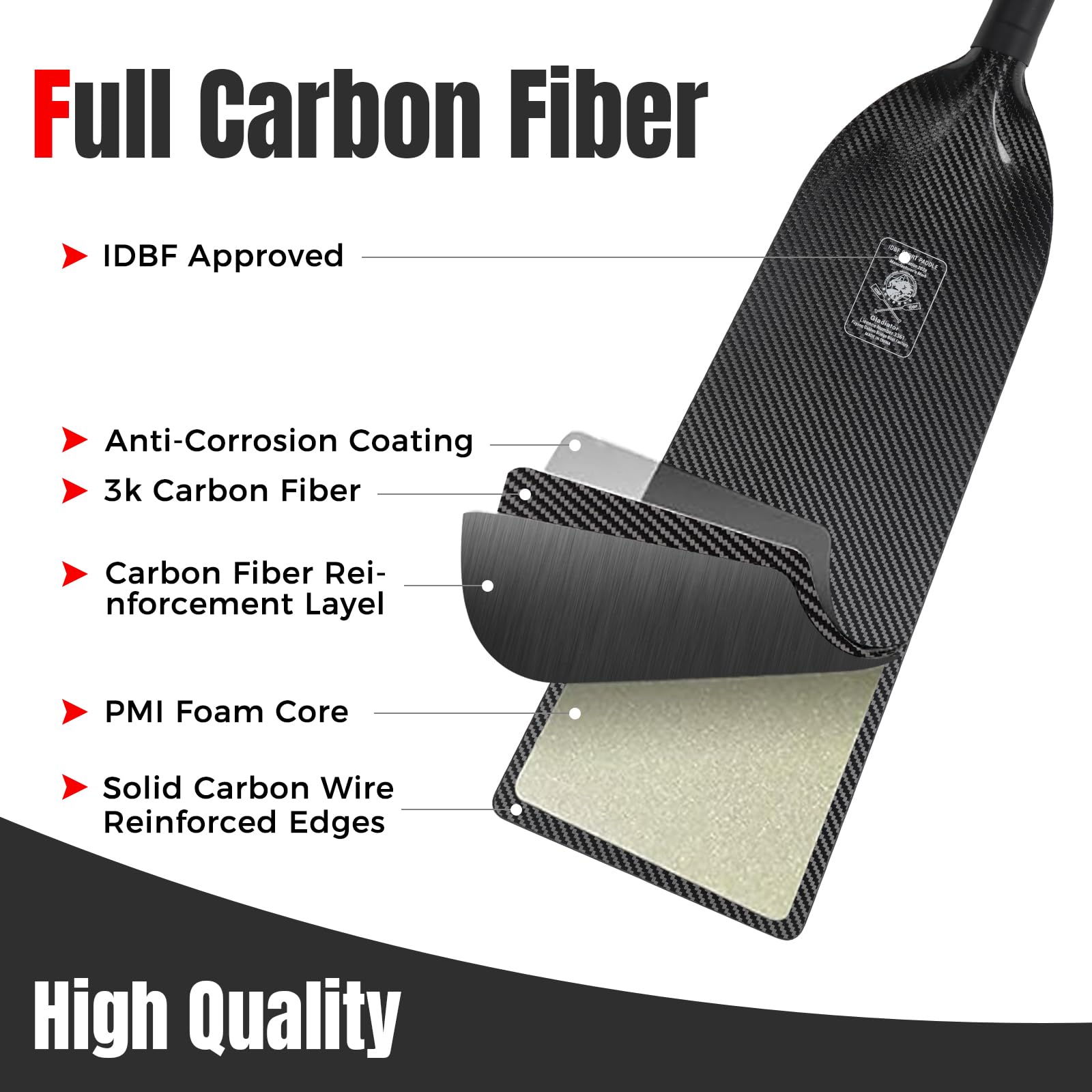 Premium Full Carbon Fiber Dragon Boat Paddles - Lightweight & Durable IDBF Approved Racing Paddle (117/120/122/125cm) with Protective Paddle Bag - Perfect for Competitive Dragon Boat Racing, Team Training, and Water Sports Enthusiasts