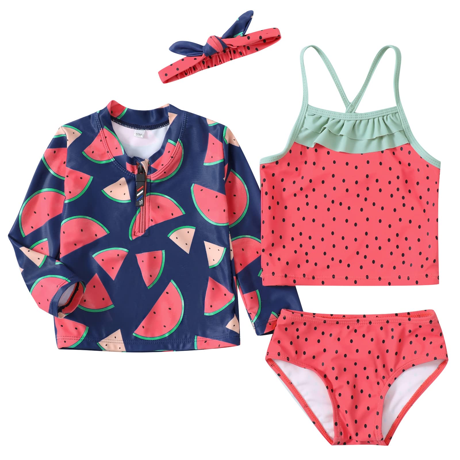 Maacie Baby Girls' 4-Piece Swimsuits Sets - Toddler Girl Bathing Suit Bikini Set with UV Protection & Rash Guard - Perfect for Pool, Beach & Summer Water Play