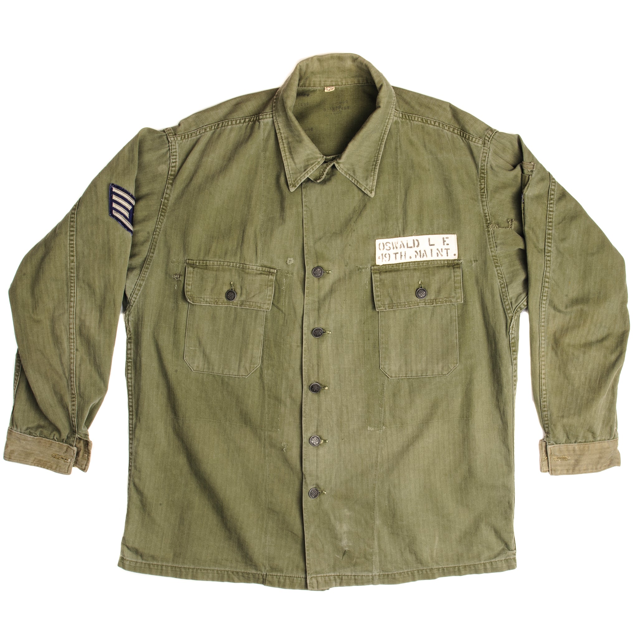 Vintage US Air Force HBT Utility Shirt with 13 Stars Buttons - WWII Era Staff Sergeant Uniform Size 42R - Military Reenactment & Historical Collection