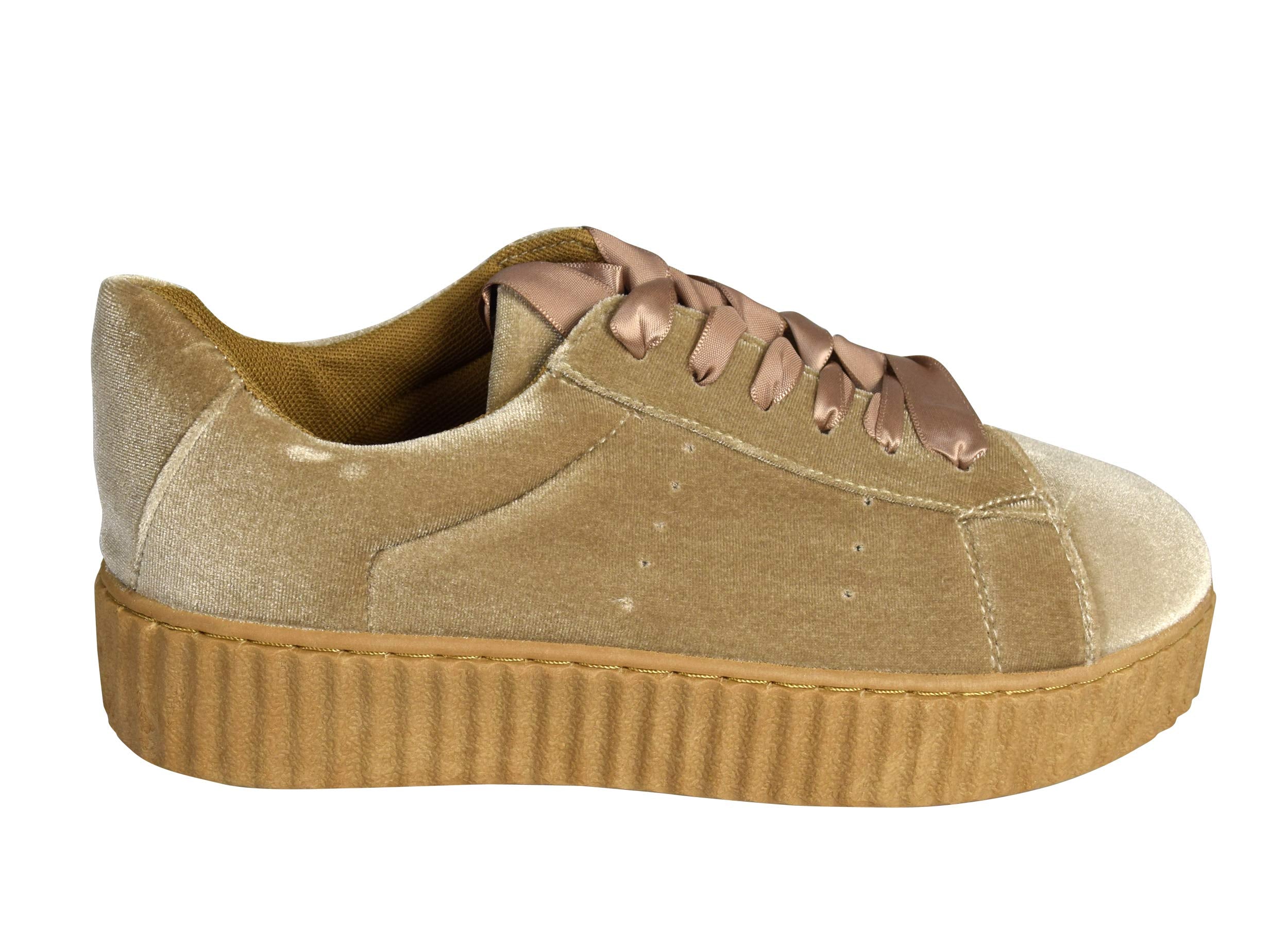 Women's Fashion Sneakers - Suede Flat Platform Lace-Up Casual Shoes for Walking, Work & Everyday Wear