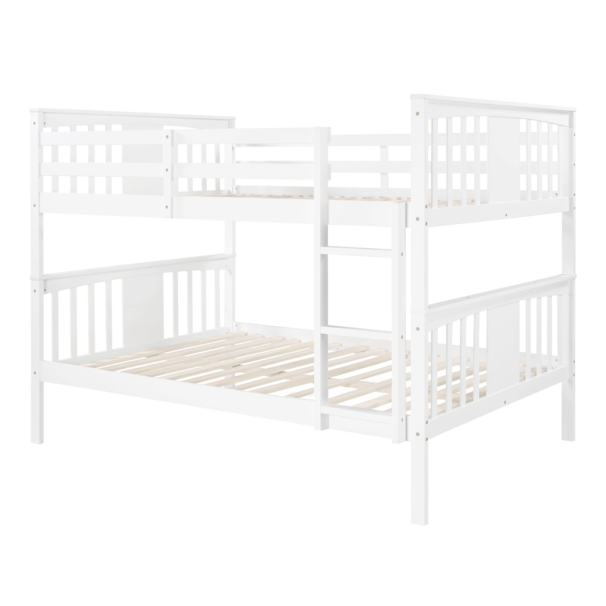 P PURLOVE Modern Full Over Full Bunk Bed Frame with Ladder - Convertible to 2 Twin Beds - Sturdy Wood Construction with Safety Rail - White - Perfect for Kids' Bedroom, Guest Room & Space-Saving Solutions