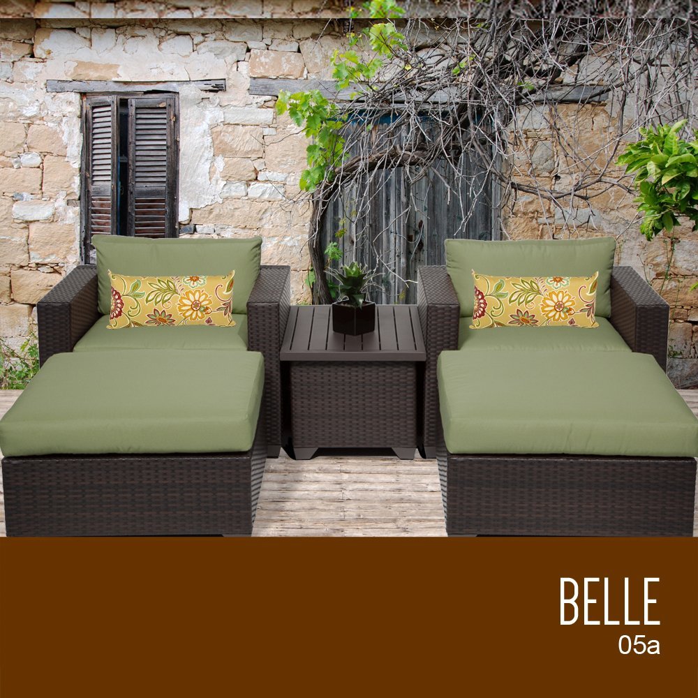 TK Classics 5-Piece Belle Outdoor Wicker Patio Furniture Set in Cilantro Green - Perfect for Garden, Poolside, and Backyard Relaxation