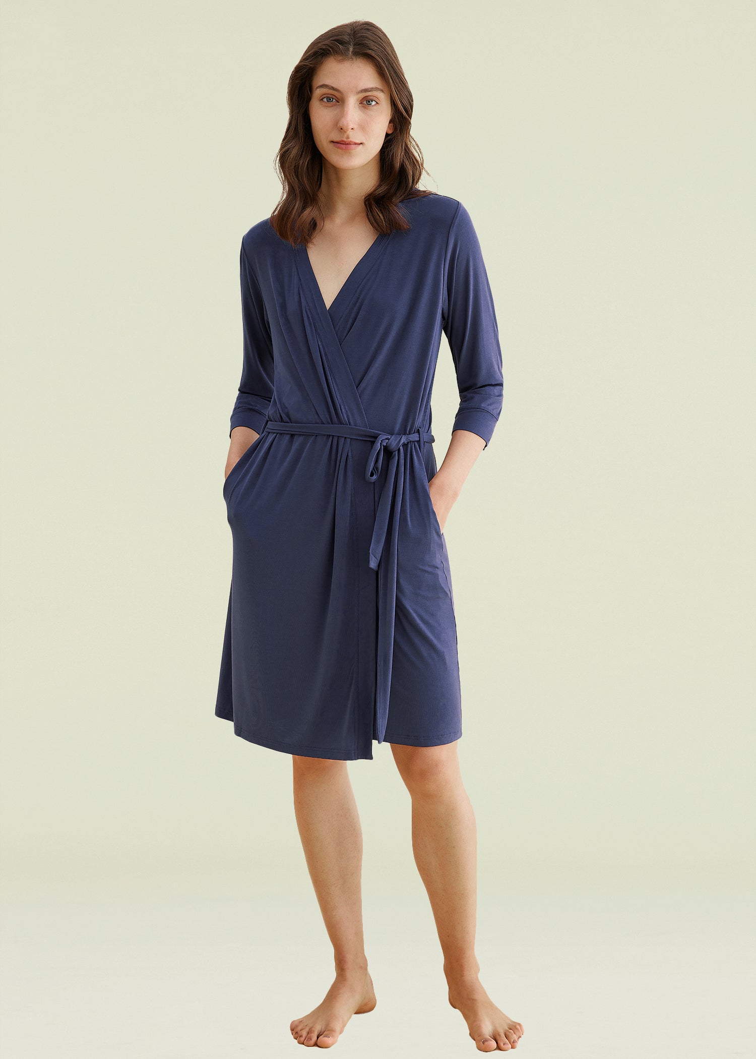 Women's Soft Bamboo Viscose 3/4 Sleeve Kimono Robe with Pockets - Lightweight Lounge Wear for Home, Spa & Vacation