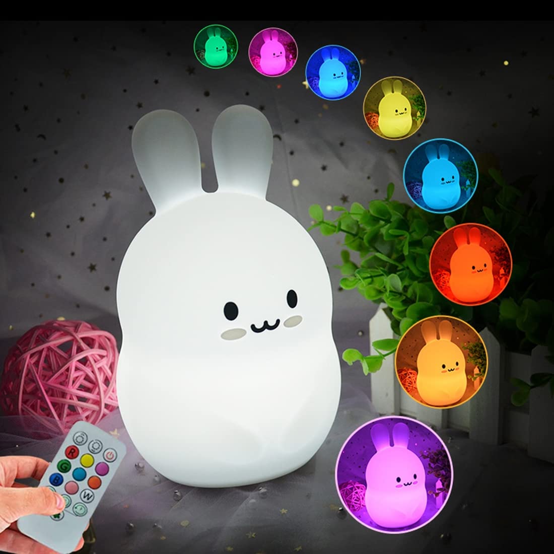 **Rabbit Night Light for Kids - Adjustable Brightness & Color Changing Nursery Lamp, Baby Bedside Table Light for Bedroom, Perfect Holiday Gift for Children & Toddlers - Ideal for Bedtime, Nursery Decor, and Soothing Nighttime Comfort**