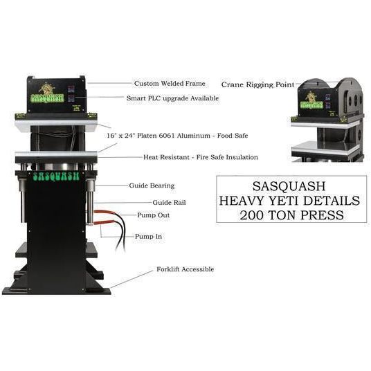 200 Ton Commercial Rosin Press Machine - Heavy Duty Sasquash Yeti Series for Large-Scale Extraction | Perfect for CBD, Hemp & Cannabis Processing