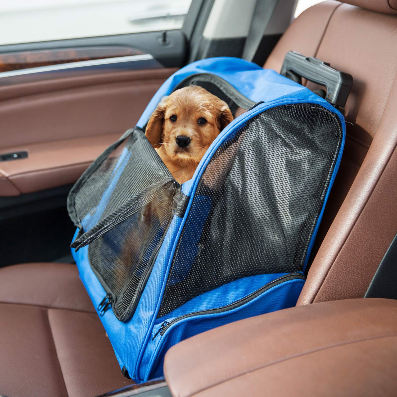 Kinsuite Rolling Pet Travel Carrier with Wheels & Backpack Straps - Durable Breathable Mesh Airline Approved Pet Carrier for Dogs & Cats - Perfect for Air Travel, Road Trips & Vet Visits