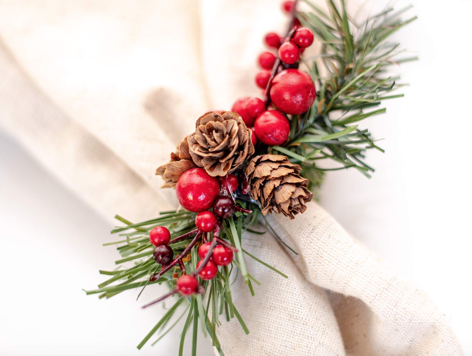 Set of 6 Rustic Christmas Table Settings - Modern Farmhouse Holiday Dinnerware with Red Berries & Pinecones | Perfect for Christmas Dinner, Holiday Parties & Festive Home Decor
