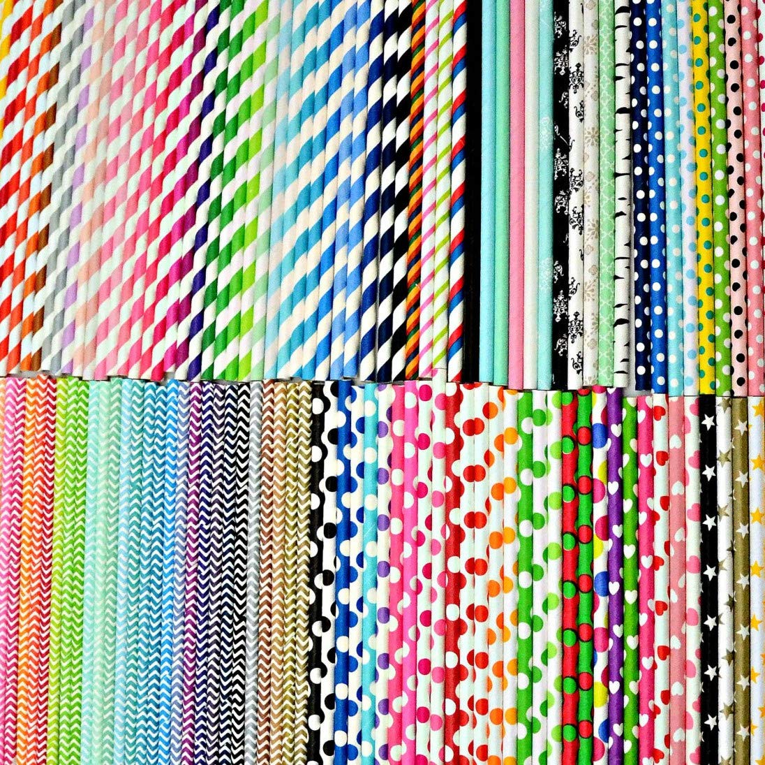 Colorful Bulk Paper Straws 1000 Pack - Striped, Polka Dot, Chevron, Star, Heart, Damask & Floral Designs | Free DHL Shipping | Perfect for Parties, Weddings, Baby Showers & DIY Crafts