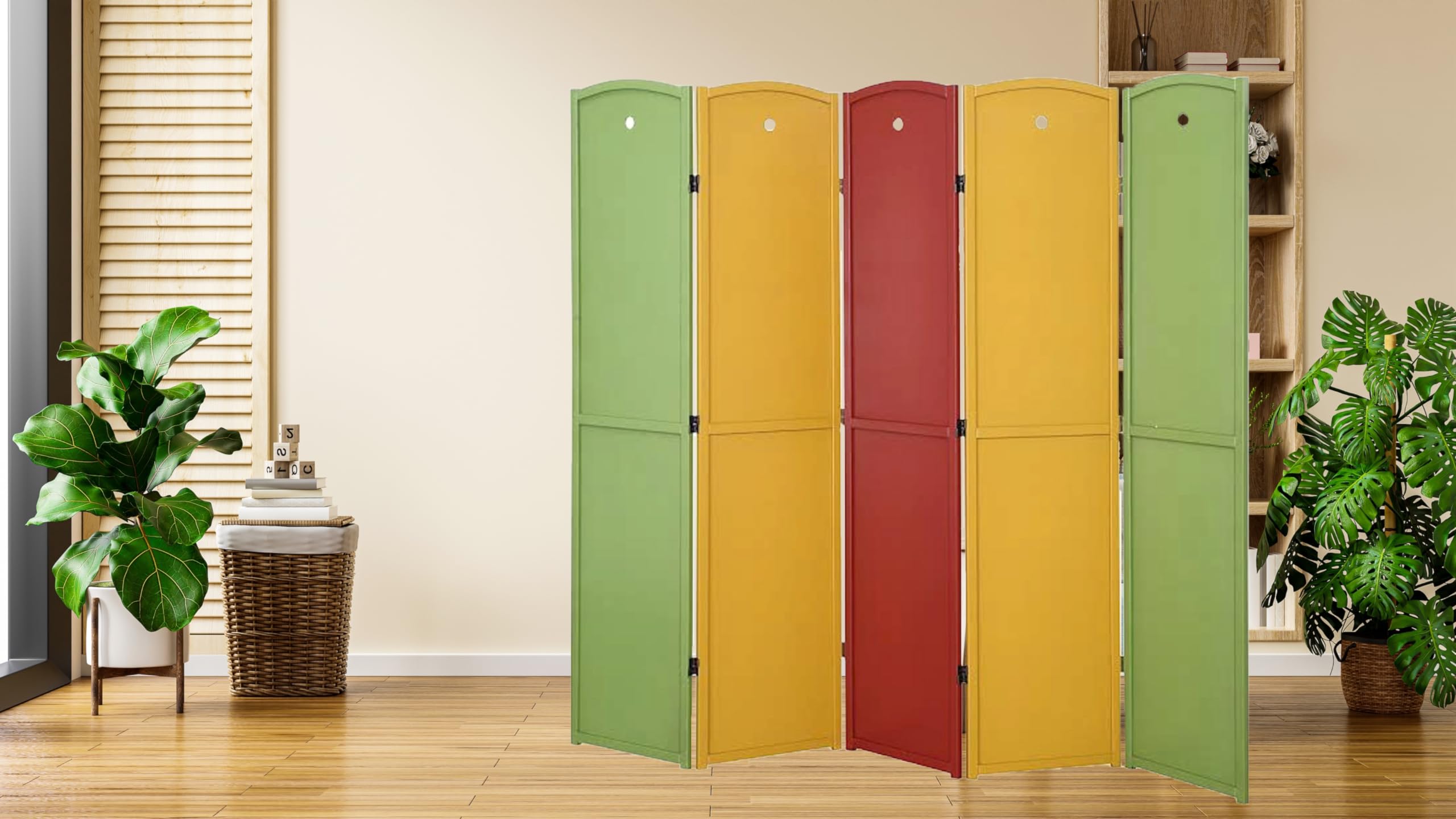 Legacy Decor 5-Panel Wooden Room Divider Privacy Screen - Multi-Color Folding Partition for Classroom, Children's Play Area & Home Office Separation