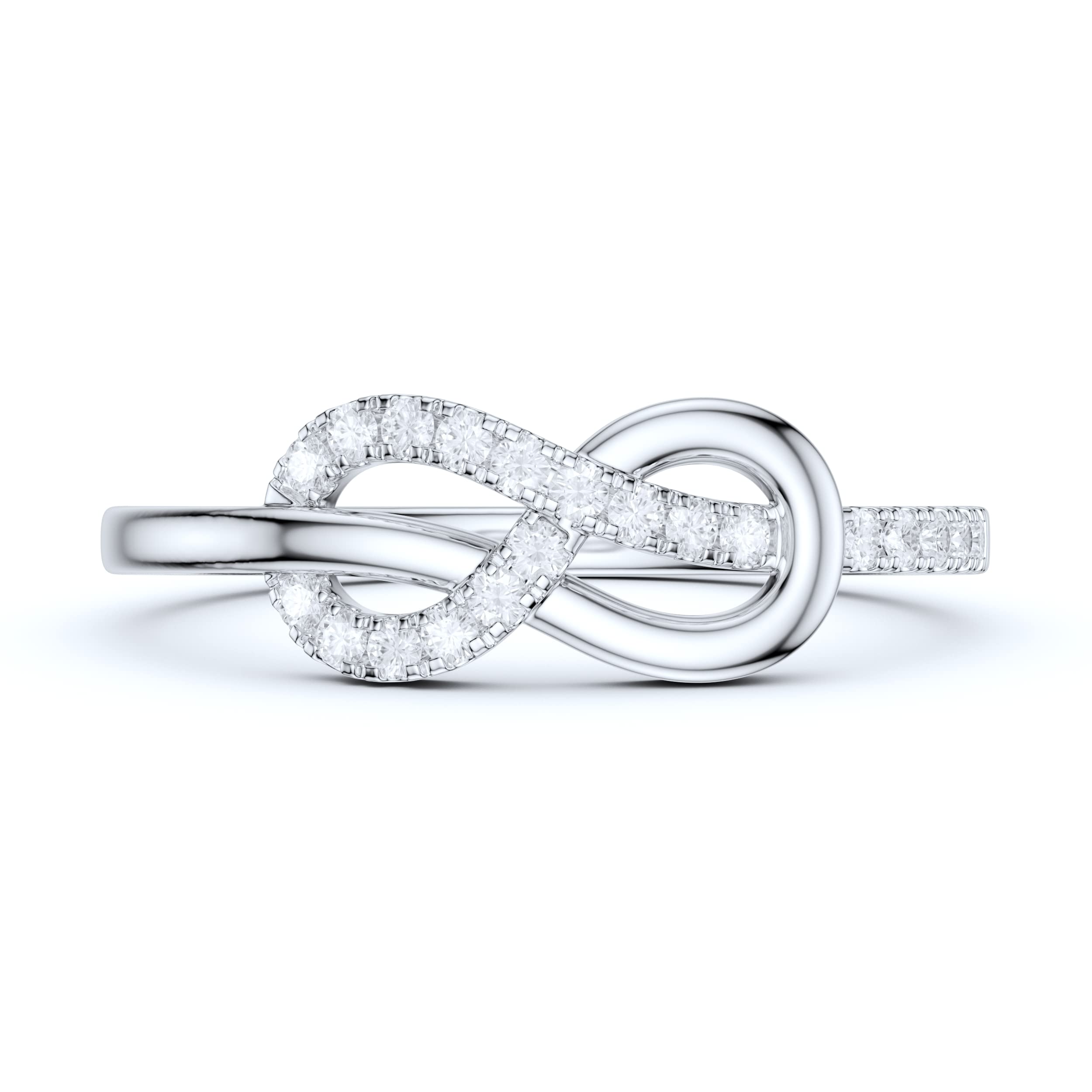 14K White Gold Infinity Love Knot Ring with Simulated Diamond or Genuine Moissanite - Promise Ring, Couple Rings, Anniversary Gift for Her/Him, Wedding Band, Romantic Jewelry for Valentine's Day