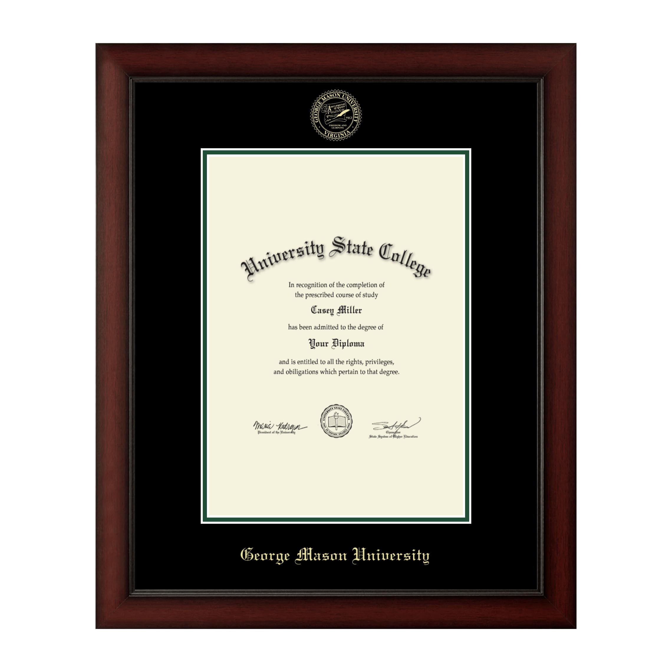 George Mason University 10x14 Diploma Frame - Gold Embossed Cherry Wood with Black & Tartan Green Mat - Fits Bachelor's, Master's & PhD Degrees - Perfect for Graduation Gifts & Office Decor
