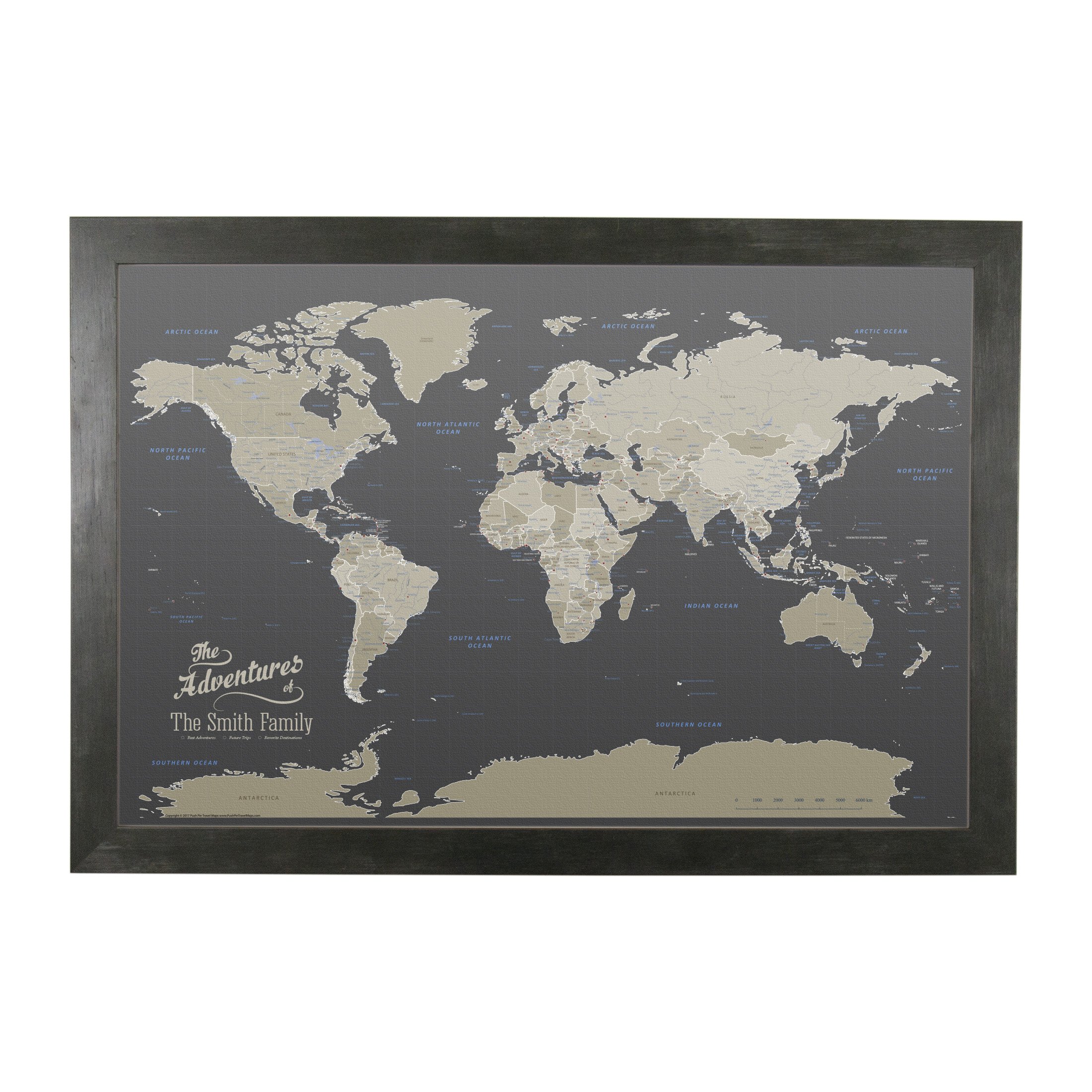 Personalized Earth Tone World Push Pin Travel Map - Rustic Black Framed Canvas Wall Art for Home Office Decor, Travel Enthusiast Gifts, Adventure Planning & Memory Tracking