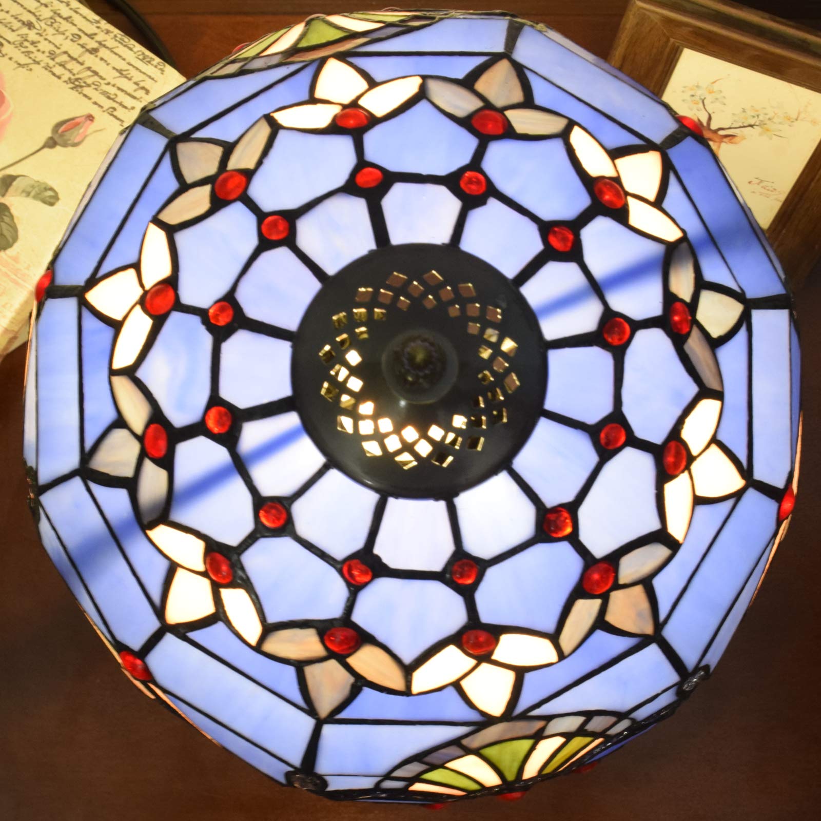 Tiffany Style Stained Glass Table Lamp - Blue Baroque Design for Bedroom, Living Room, Office & Dorm | Includes Light Bulb | Perfect for Reading, Decor & Gift Giving (12x12x18 Inches)