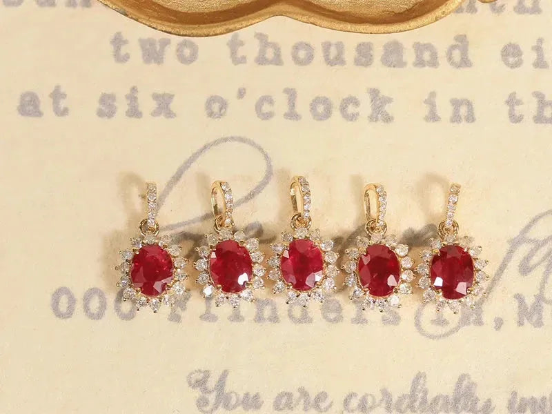 18K Yellow Gold Pendant with Natural Ruby & Diamond Necklace for Women | Elegant Wedding, Engagement & Party Jewelry | Perfect for Anniversary Gifts, Valentine's Day & Special Occasions
