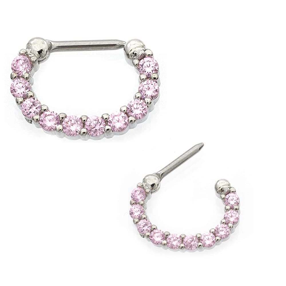 16G Septum Clicker Ring - 316L Surgical Steel Cartilage Piercing Jewelry for Rook & Daith - Single Line Paved Gem Body Jewelry | Perfect for Everyday Wear & Special Occasions