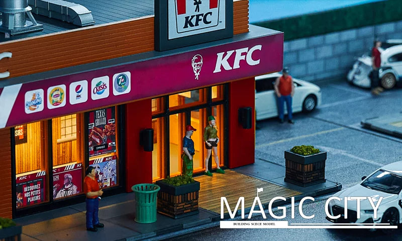 Magic City 1:64 Scale Restaurant & Parking Lot Diorama Set - Perfect for Model Train Layouts, Toy Car Displays & Collectible Scenes