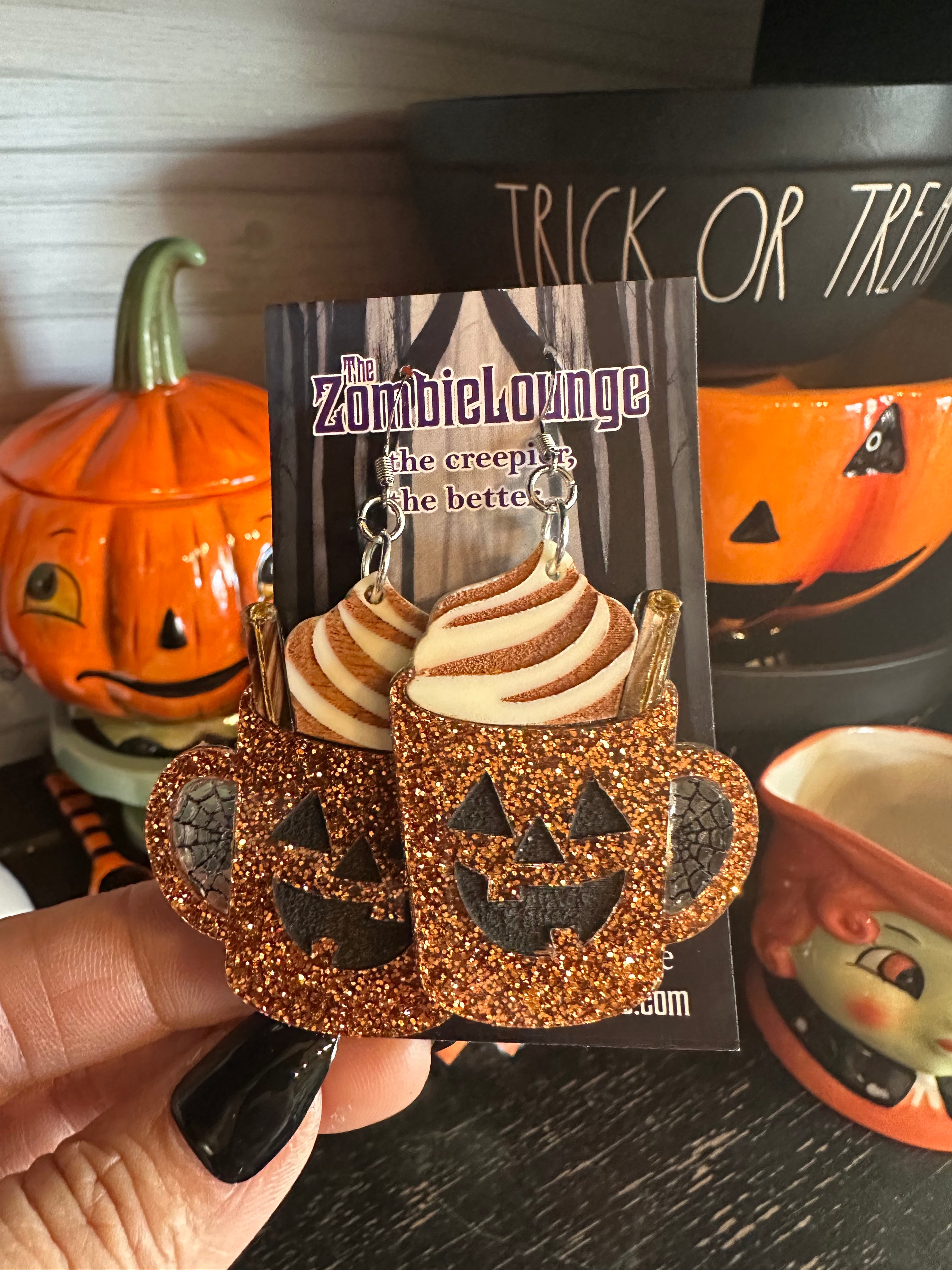 Spooky Latte Earrings - Halloween Coffee Jewelry for Women, Cute Pumpkin & Ghost Dangle Earrings - Perfect for Halloween Parties & Coffee Lovers