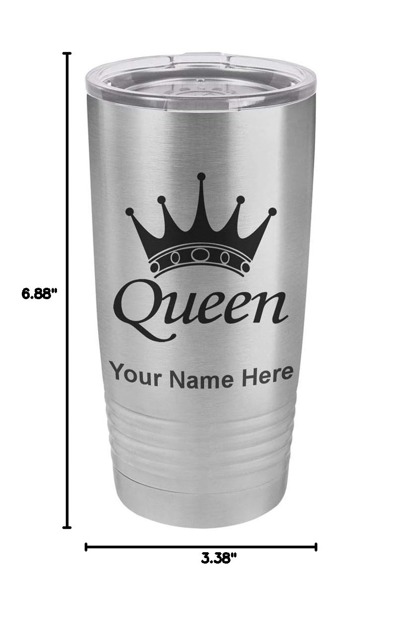 LaserGram 20oz Vacuum Insulated Stainless Steel Tumbler with Queen Crown Design & Free Personalized Engraving - Keeps Drinks Hot/Cold for Hours - Perfect for Coffee, Tea, or Smoothies at Home, Office, or Travel