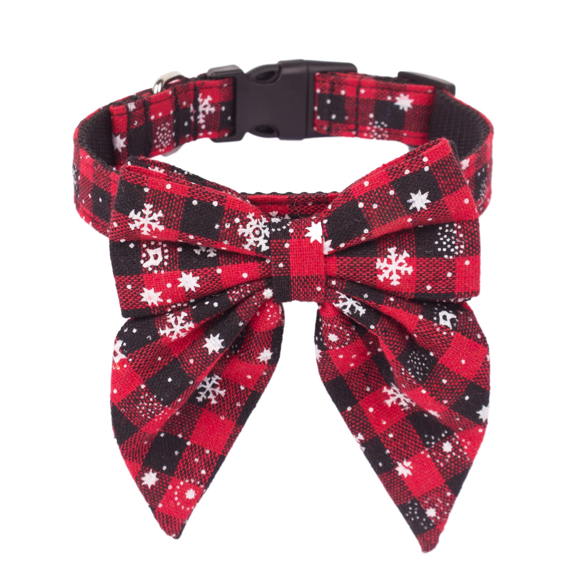 ADOGGYGO Adjustable Christmas Dog Collar with Red Bow - Festive Cotton Bowtie Pet Collar for Small Dogs (Black & Red) - Perfect for Holiday Photos & Christmas Parties
