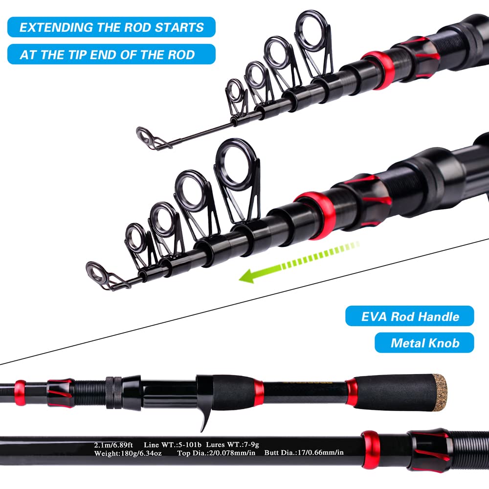 Carbon Fiber Telescopic Fishing Rod and Reel Combo - 6.9ft Lightweight Spinning/Baitcasting Kit for Saltwater, Freshwater & Ice Fishing - Perfect for Bass, Trout, and Walleye - Ideal for Shore, Boat, and Ice Fishing Adventures