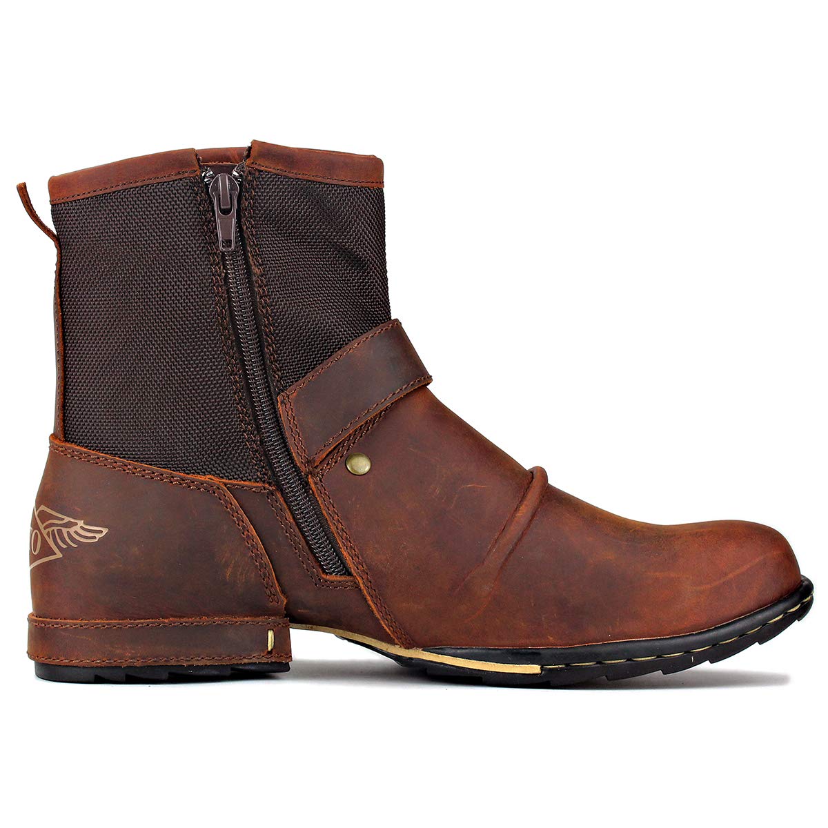 OSSTONE Men's Fashion Leather Chukka Boots - Zipper-Up Moto Boots Casual Shoes OS-5008-1-A | Perfect for Motorcycle Riding, Urban Streetwear & Everyday Wear