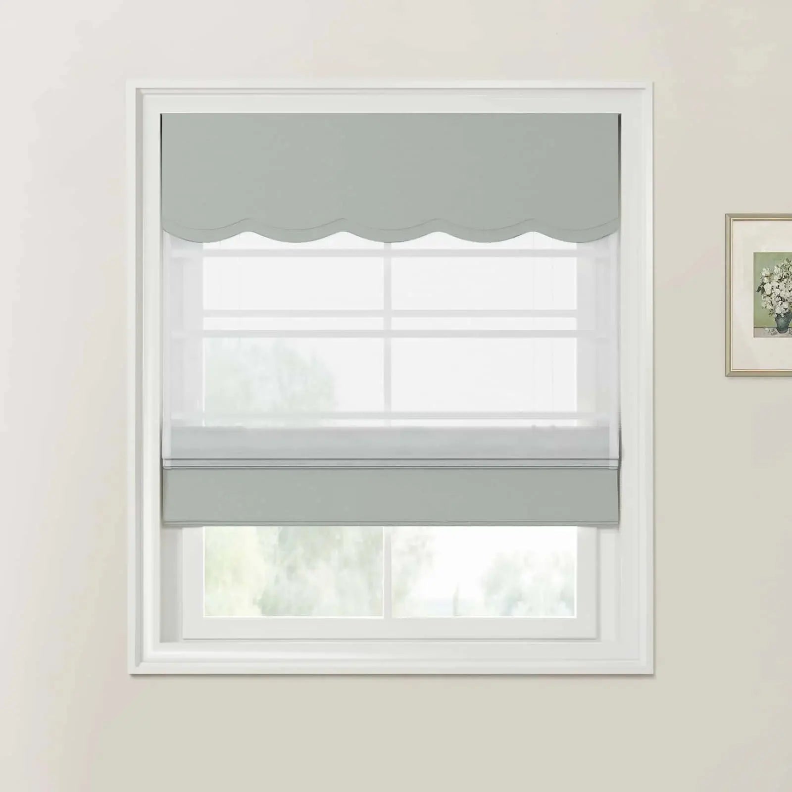 Custom Valanced Day & Night Roman Shade with Cord Lift - Blackout Window Treatment for Bedroom & Living Room