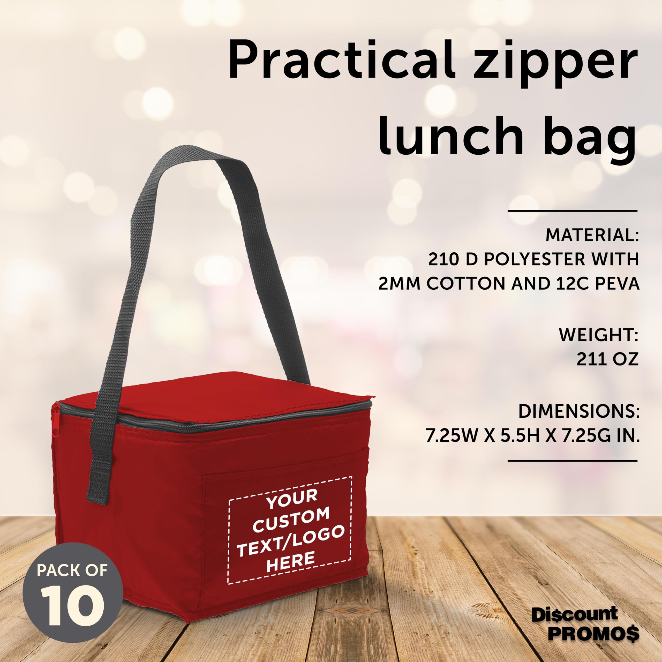 Custom Insulated Small Lunch Bags Set of 10 - Personalized Bulk Pack for Office, Picnic & Beach - Fits 6 Cans | Perfect for Meal Prep, School Lunches & Outdoor Activities - Red