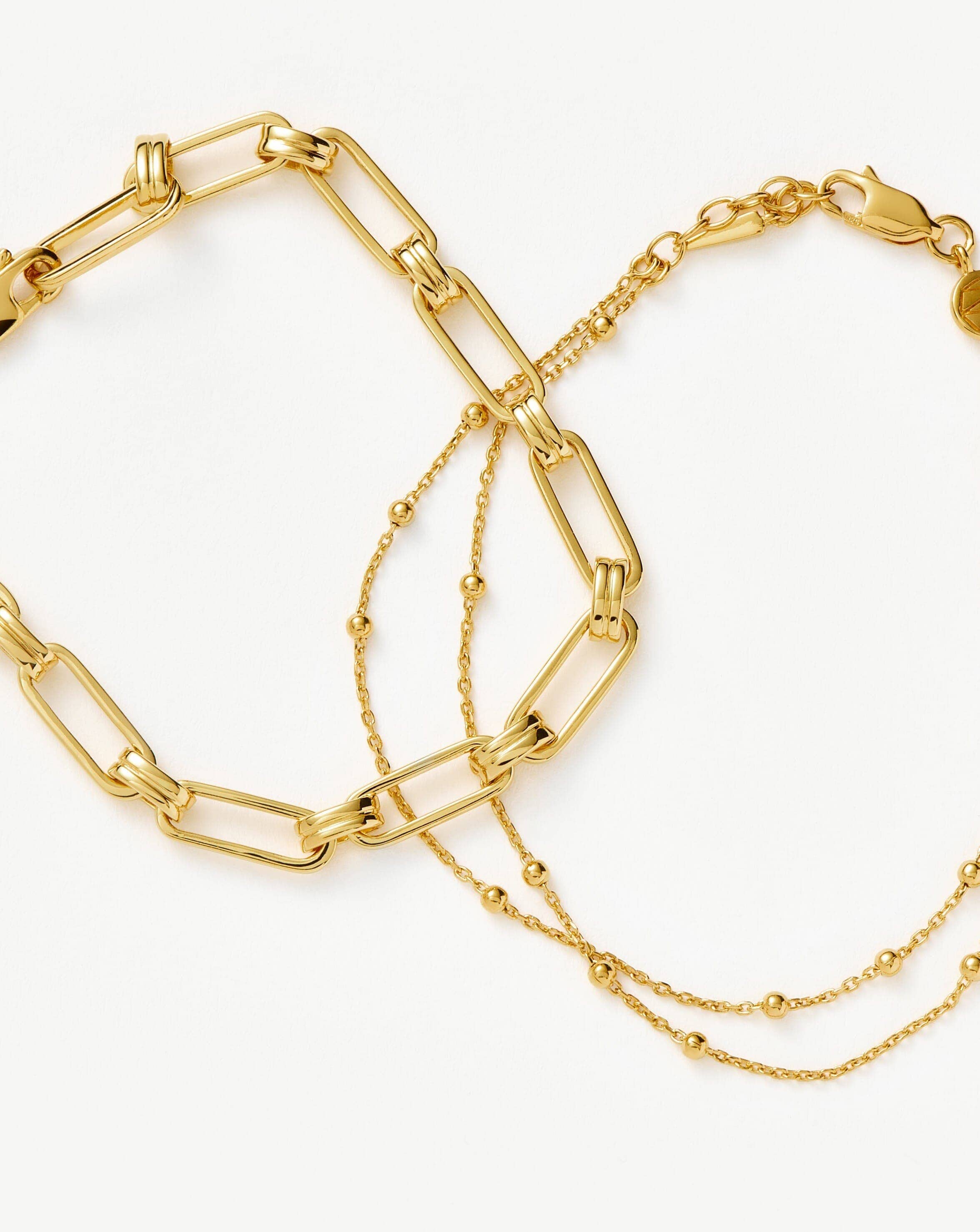 Aegis Double Chain Bracelet Set for Women | 18k Gold Vermeil Plated Jewelry | Elegant Stackable Bracelets for Everyday Wear, Date Night & Special Occasions