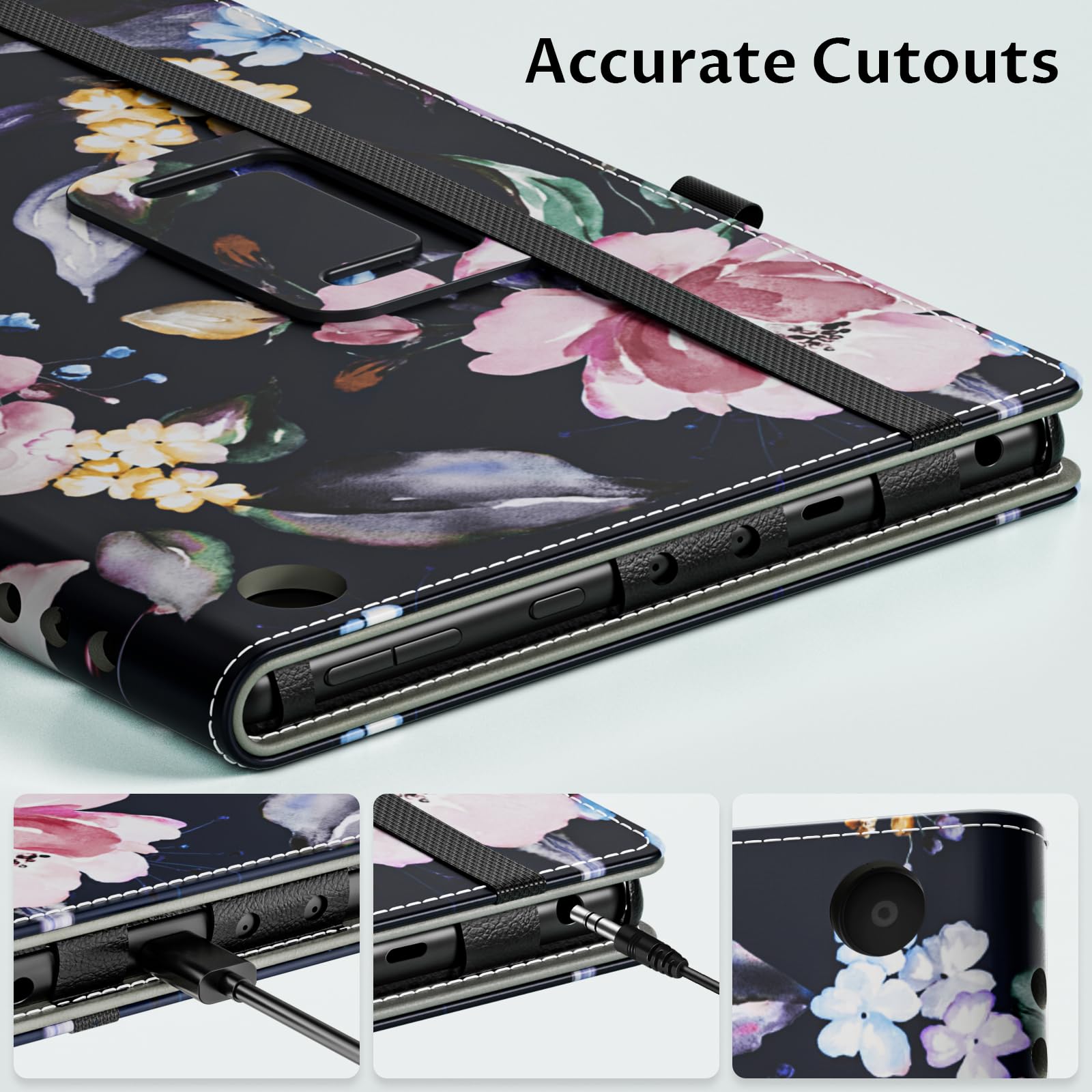 VORI Vegan Leather Case for Amazon Kindle Fire HD 8 & 8 Plus (12th/10th Gen, 2020-2024) - Slim Folding Stand Cover with Auto Wake/Sleep | Flower Rose Design | Perfect for Reading, Travel & Home Use