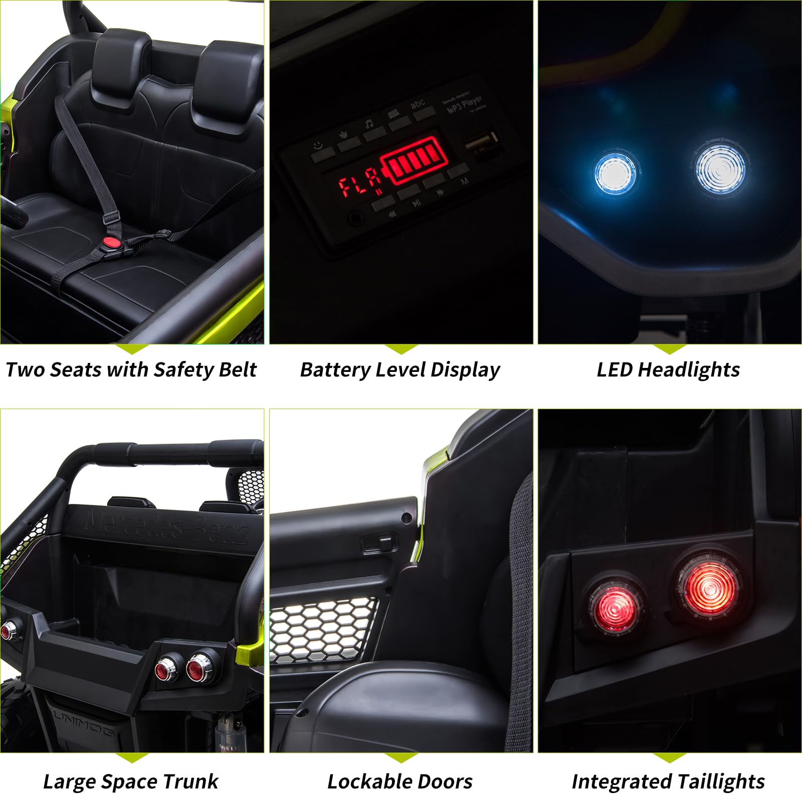 GARVEE 24V Kids Ride On Truck - 2 Seater Licensed Mercedes Benz Electric Toy Car with Remote Control, LED Lights & Music | Battery Display, Spring Suspension & Trunk | Perfect for Toddlers Outdoor Play & Birthday Gifts