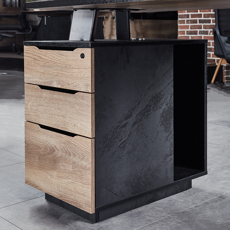 ARTO Single Workstation Desk with Left Cabinet 1.2M - Warm Oak & Black Finish | Modern Home Office Desk for Small Spaces | Perfect for Remote Work & Study