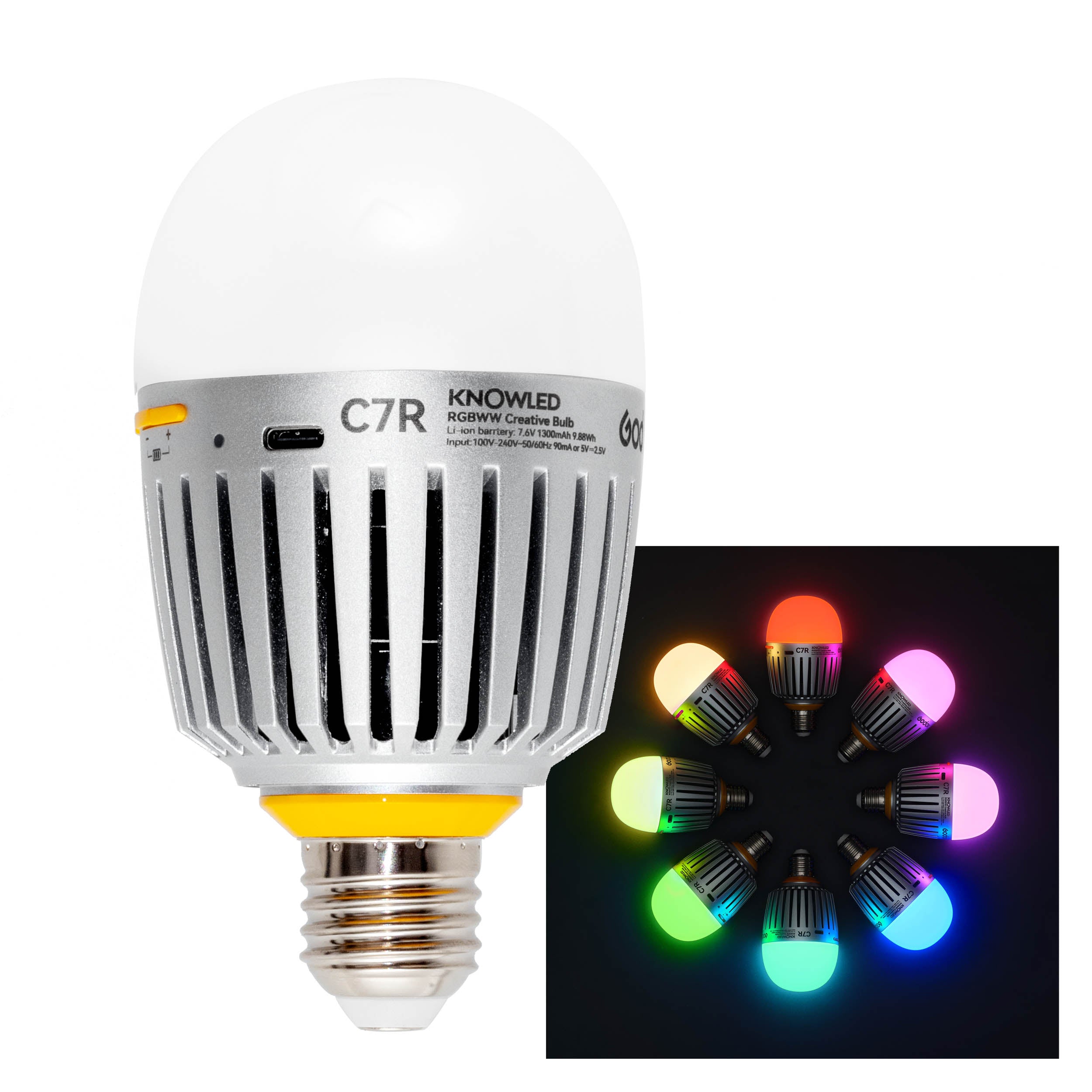 KNOWLED C7R E27 RGBWW Smart LED Bulb - Dimmable Color Changing Light for Home, Party & Stage Lighting - Perfect for Living Room, Bedroom & Entertainment Spaces