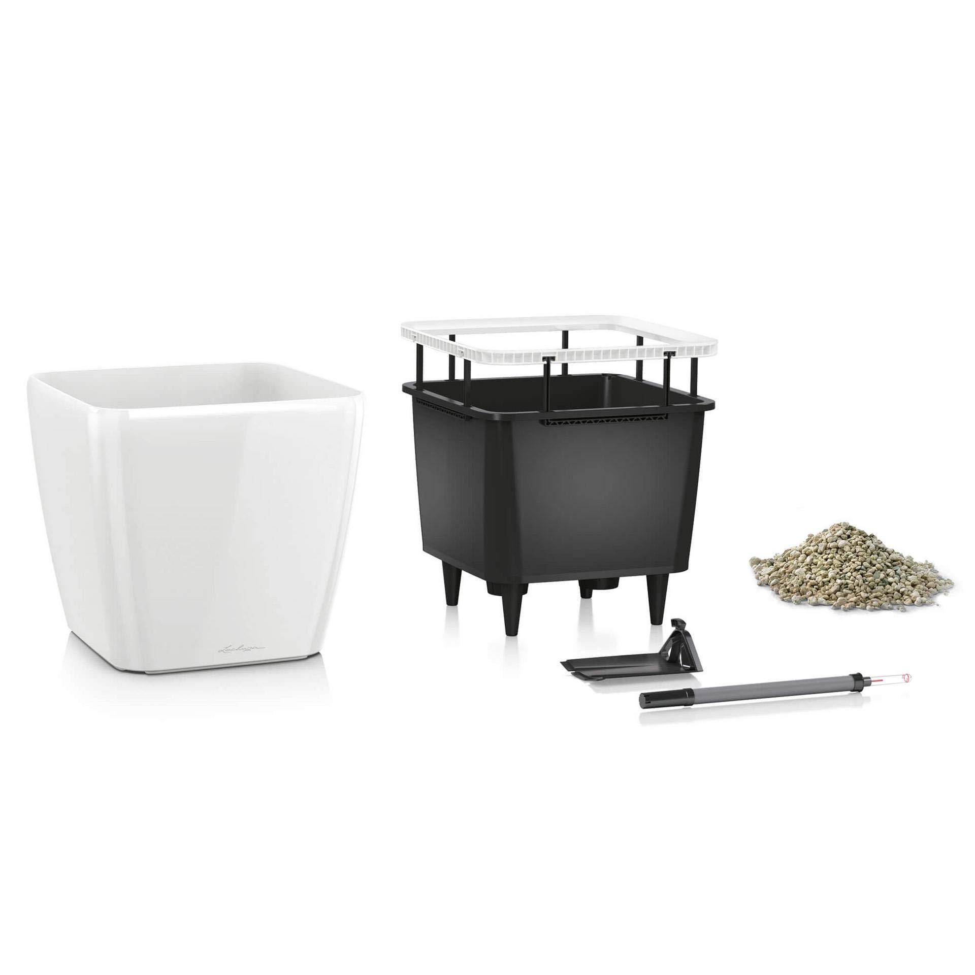 Lechuza Quadro Premium LS 28 Self-Watering Planter - Taupe High Gloss Finish (Model 16145) | Modern Indoor Flower Pot for Home, Office & Balcony Decor