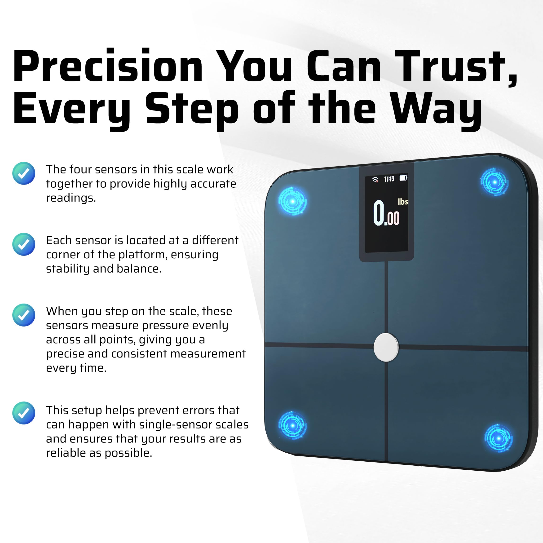 Premium Smart Digital Body Weight Scale with 4 Electrodes – 25+ Body Metrics – Rechargeable – WiFi & Bluetooth – Full Body Composition Analysis – Track Body Fat, Muscle Mass, BMI – Sleek Black Design – Perfect for Home Gym, Fitness Tracking & Health Monitoring