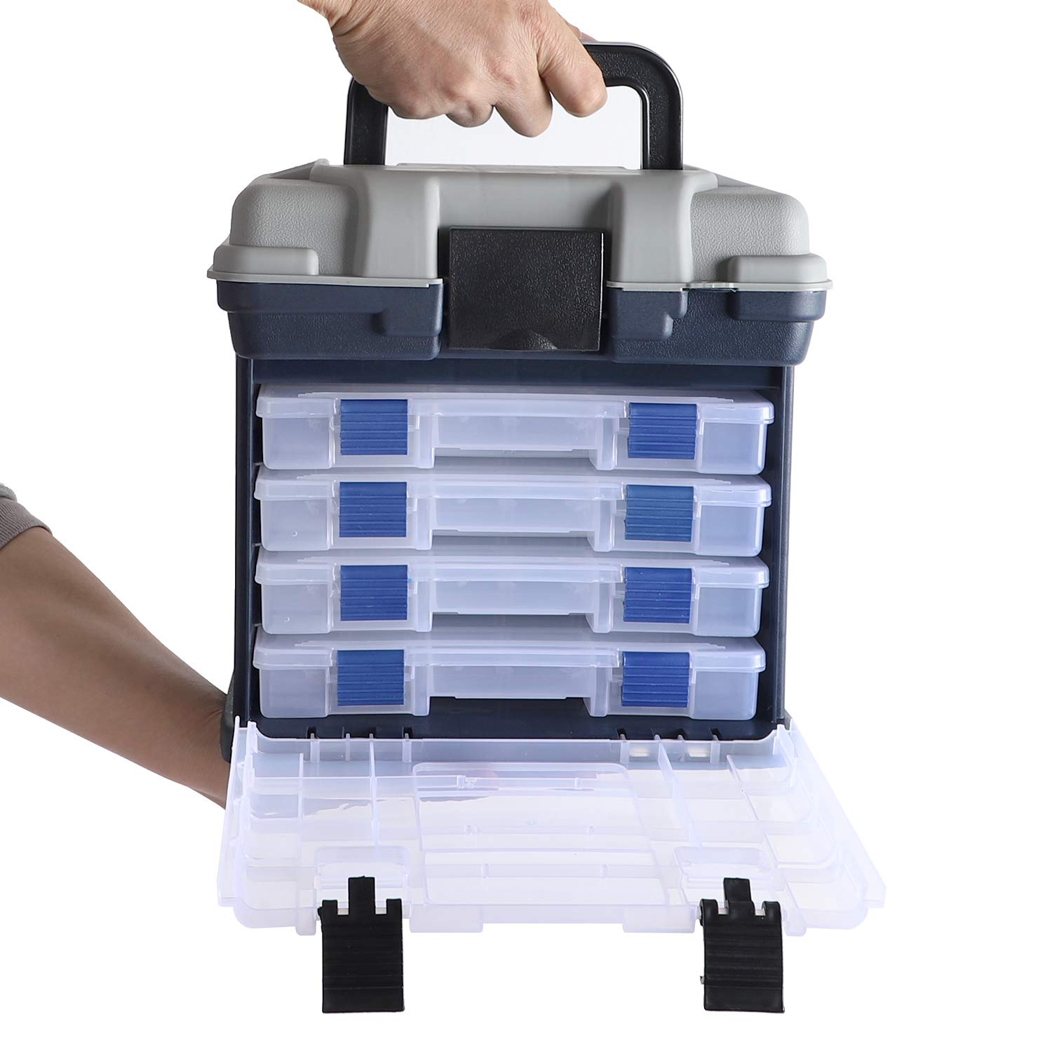 KINJOEK 4-Layer Portable Fishing Tackle Box Kit - Waterproof Fishing Accessory Storage Case for Freshwater & Saltwater Fishing - Perfect for Bass, Trout, and Saltwater Anglers