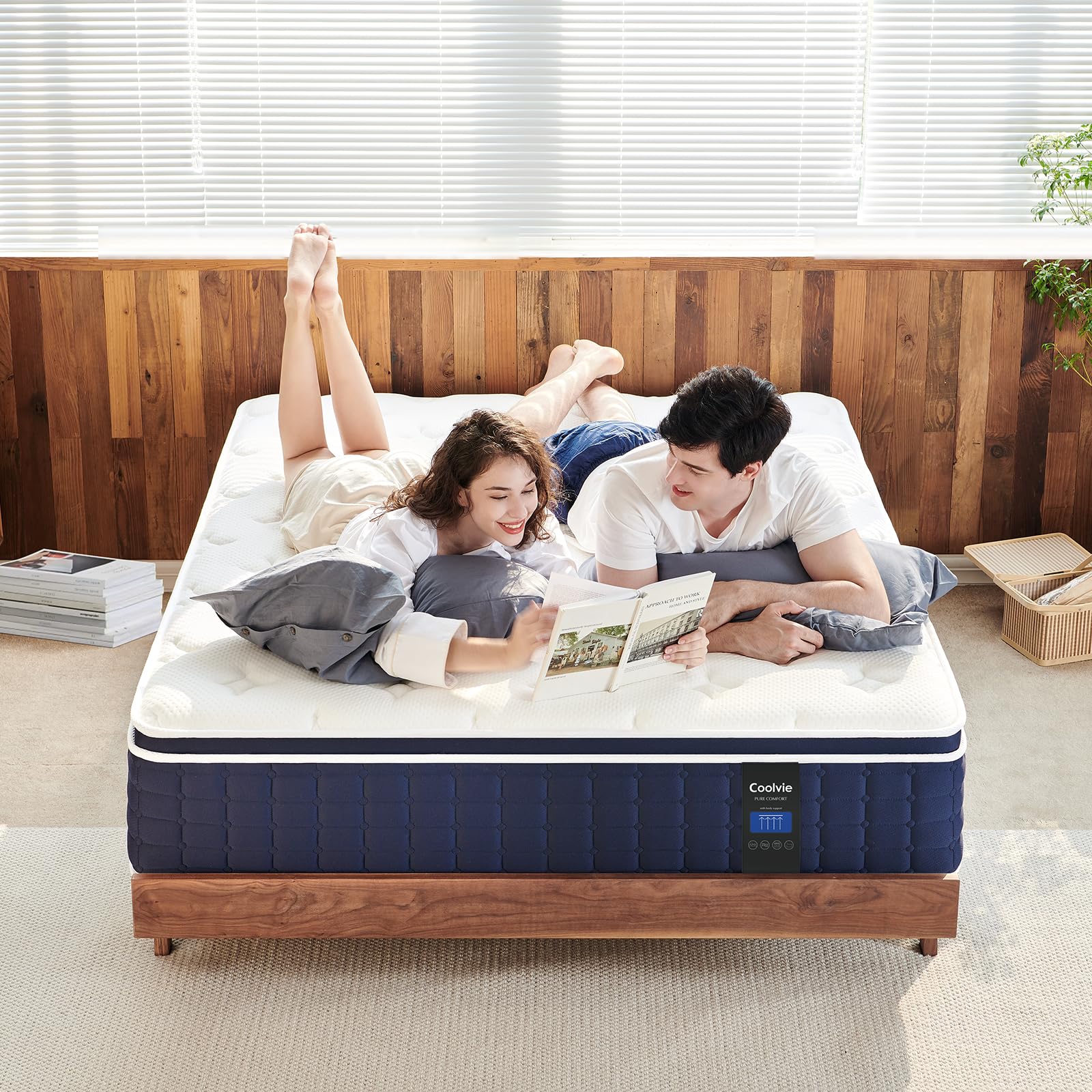 Coolvie 12 Inch Queen Size Hybrid Mattress - Firm Support with Strong Coils for Lumbar & Hip Relief, Cooling Knit Fabric Cover, CertiPUR-US Certified (80x60x12) - Perfect for Back Sleepers & Hot Sleepers, Bedroom Upgrade in a Box