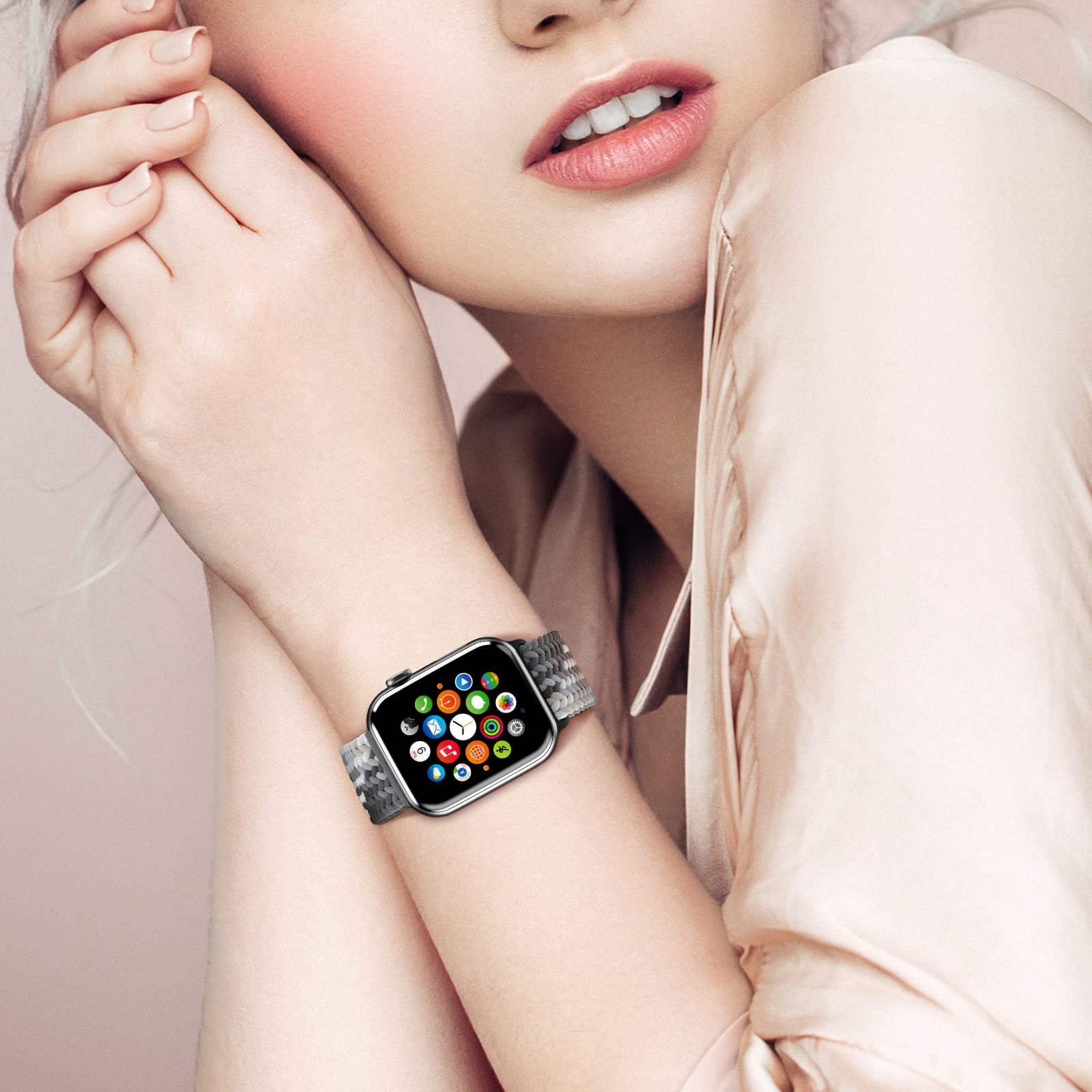 Braided Nylon Apple Watch Bands for Series 9/8/7/6/5/4/3/2/SE/Ultra/Ultra 2 - Adjustable, Breathable Replacement Strap for 38mm/40mm/41mm/42mm/44mm/45mm/49mm - Perfect for Workouts, Running & Everyday Wear