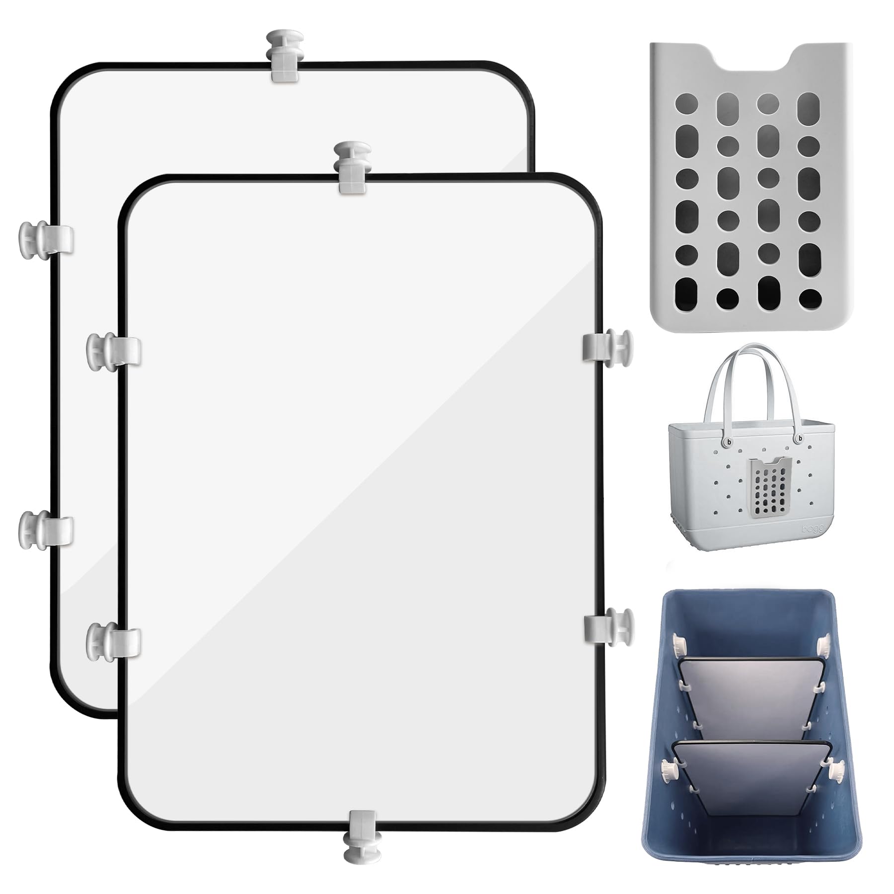 2-Piece Divisor Tray Set with XL Phone Holder - Black & White Beach Bag Organizer for Sunglasses, Keys & Essentials | Perfect for Poolside, Travel & Day Trips