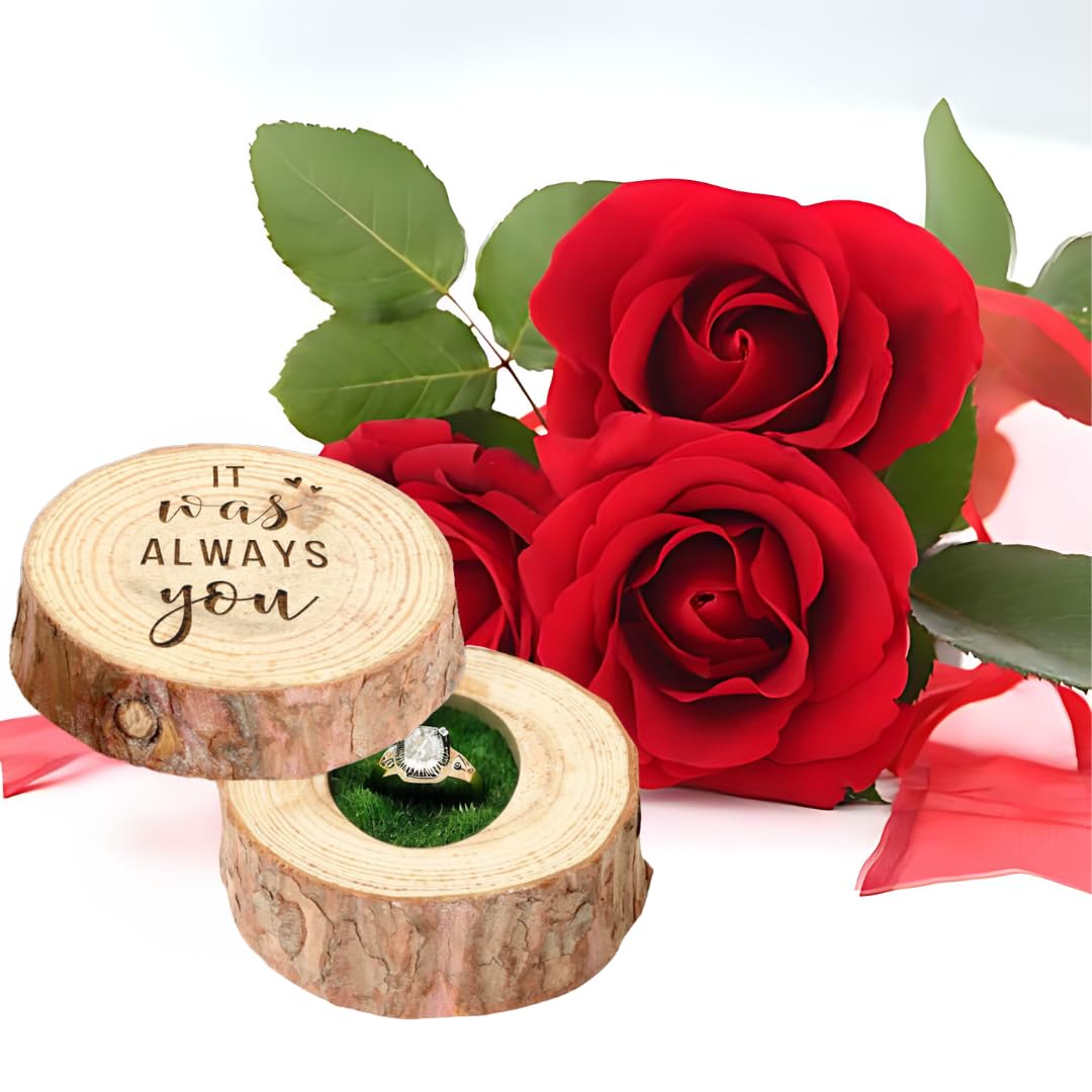 Koyal Wholesale Engraved Oak Wood Ring Box - Real Wood Engagement Ring Case with 'It Was Always You' Engraving - Perfect for Wedding Proposals, Anniversary Gifts & Jewelry Storage