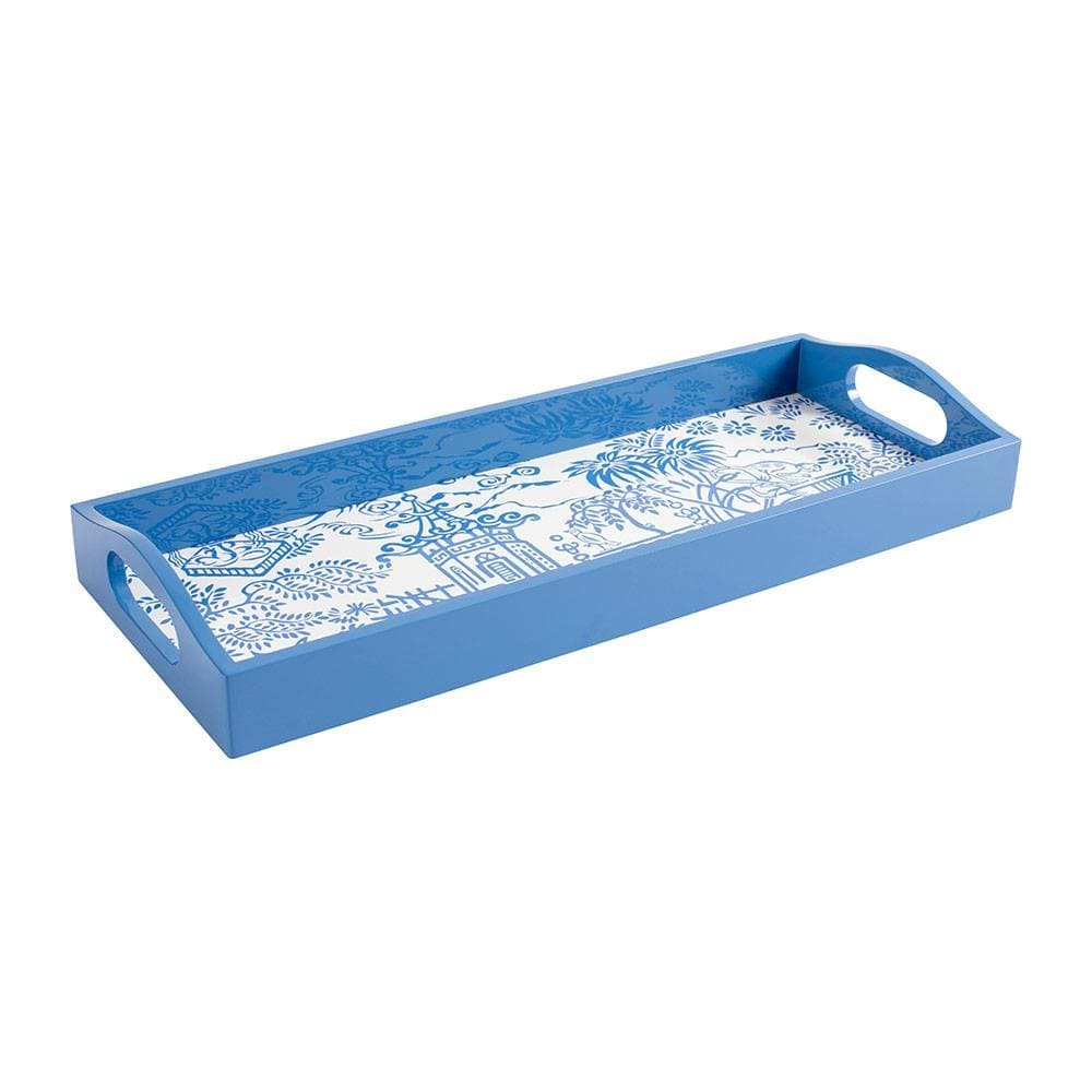 Elegant Pagoda Toile Lacquer Bar Tray - Vintage Asian-Inspired Serving Tray for Cocktails, Tea, and Home Decor | Perfect for Parties, Weddings & Luxury Gift Giving