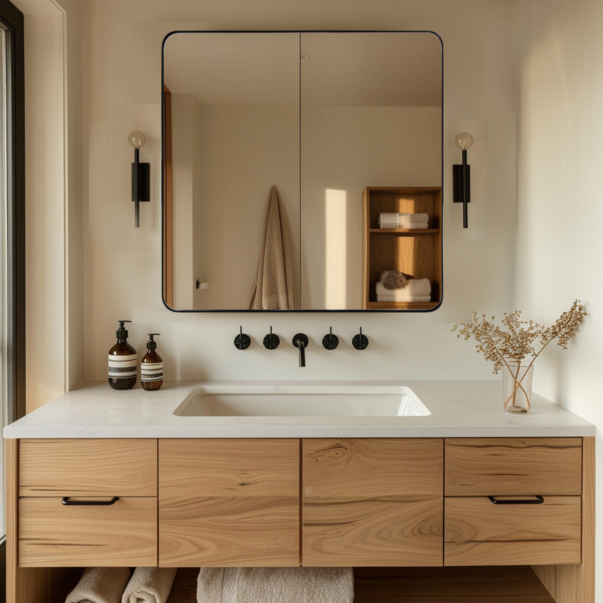 Modern Metal Rectangular Bathroom Wall Mirror - Horizontal or Vertical Hanging - Perfect for Vanity, Powder Room & Small Space Decor