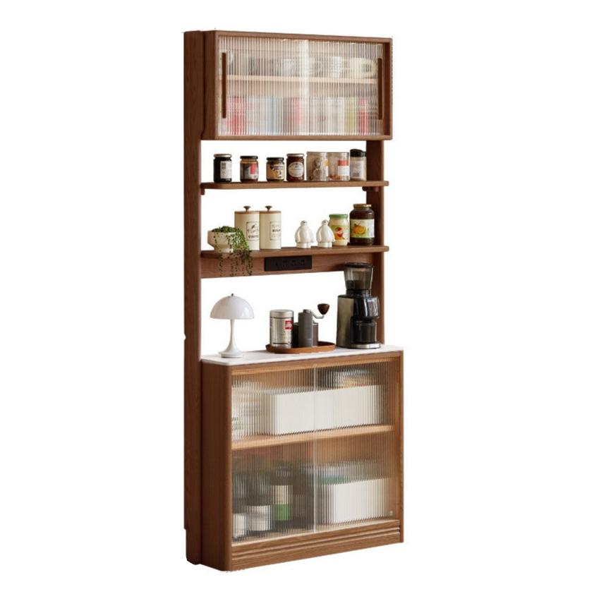 Solid Oak Wood Rock Board Buffet Sideboard - Rustic Dining Room Storage Cabinet for Kitchen, Living Room, and Entryway Organization